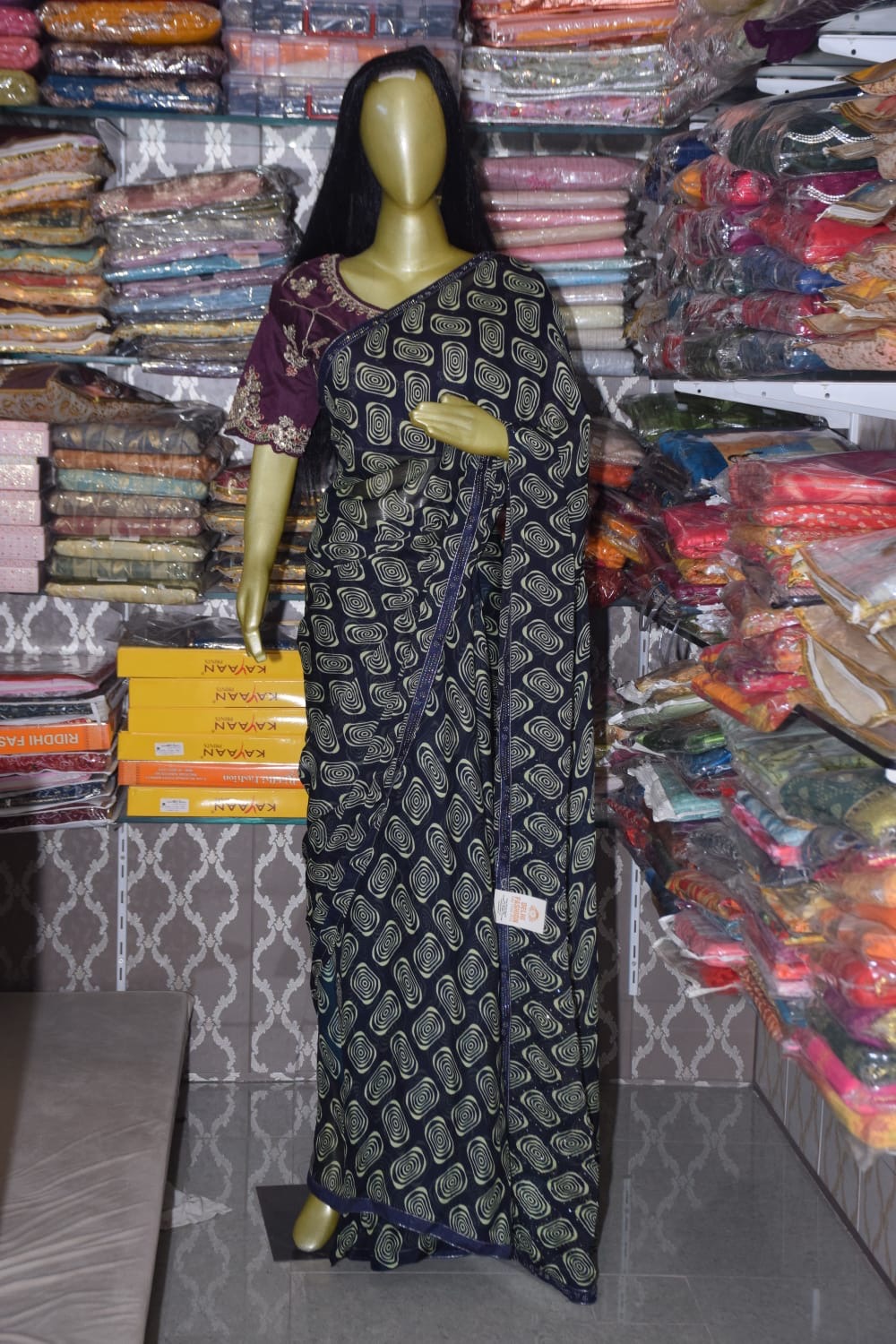 Elegant Dark Blue Paisley Saree