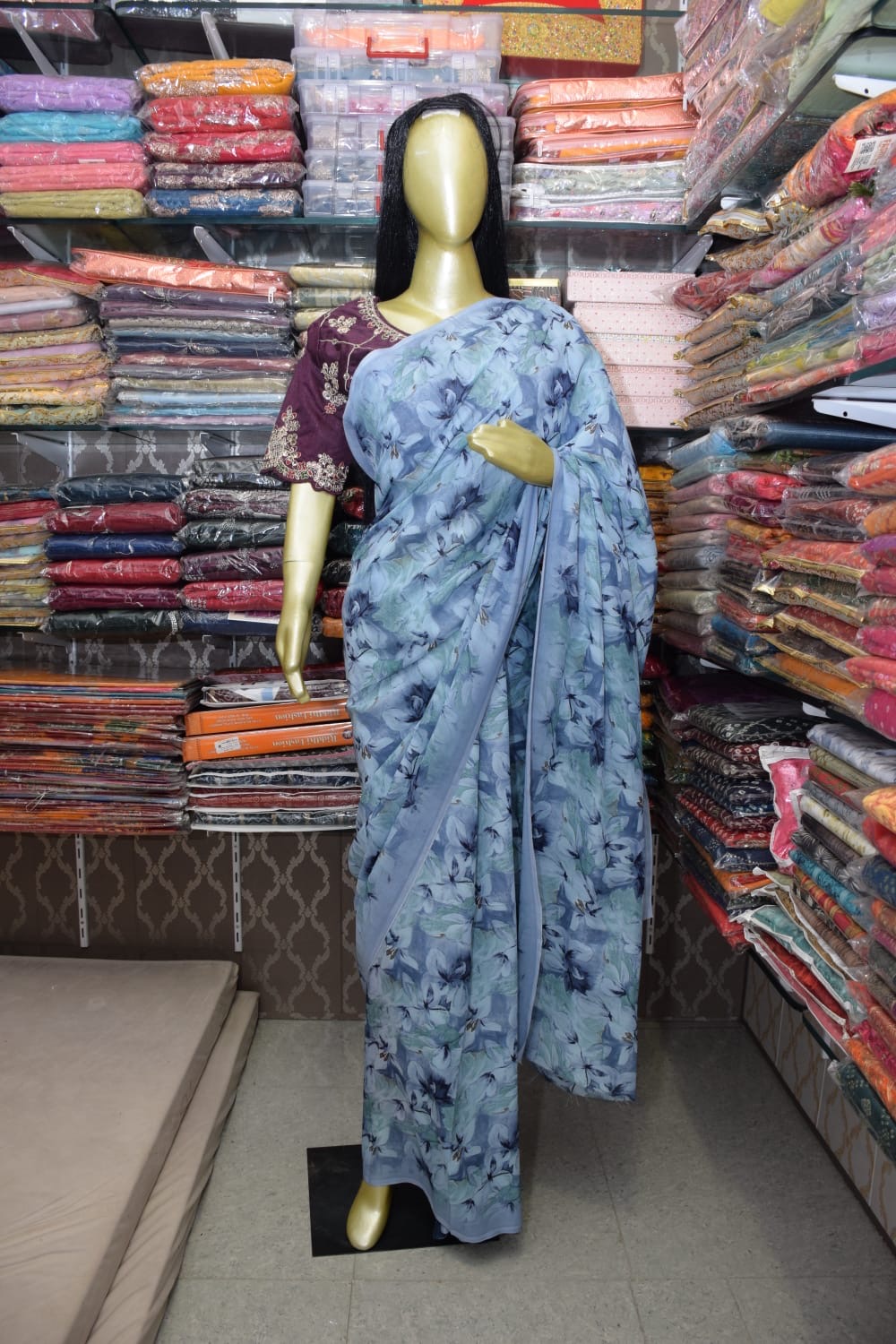Light Blue Floral Saree
