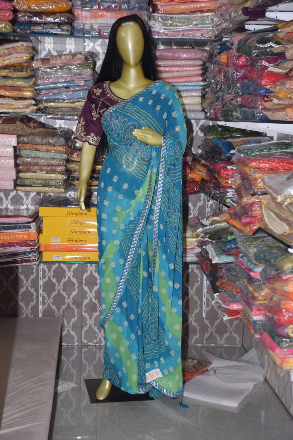 Blue and Green Sari