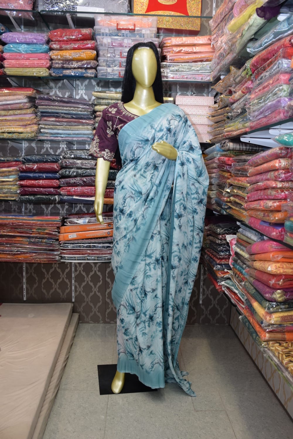 Elegant Blue Floral Saree
