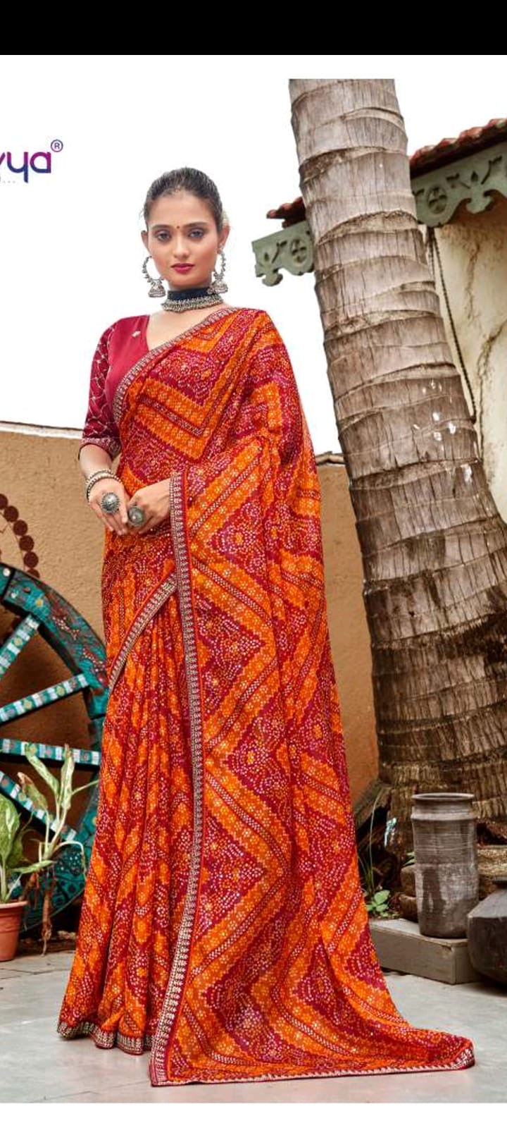 Vibrant Orange and Red Saree