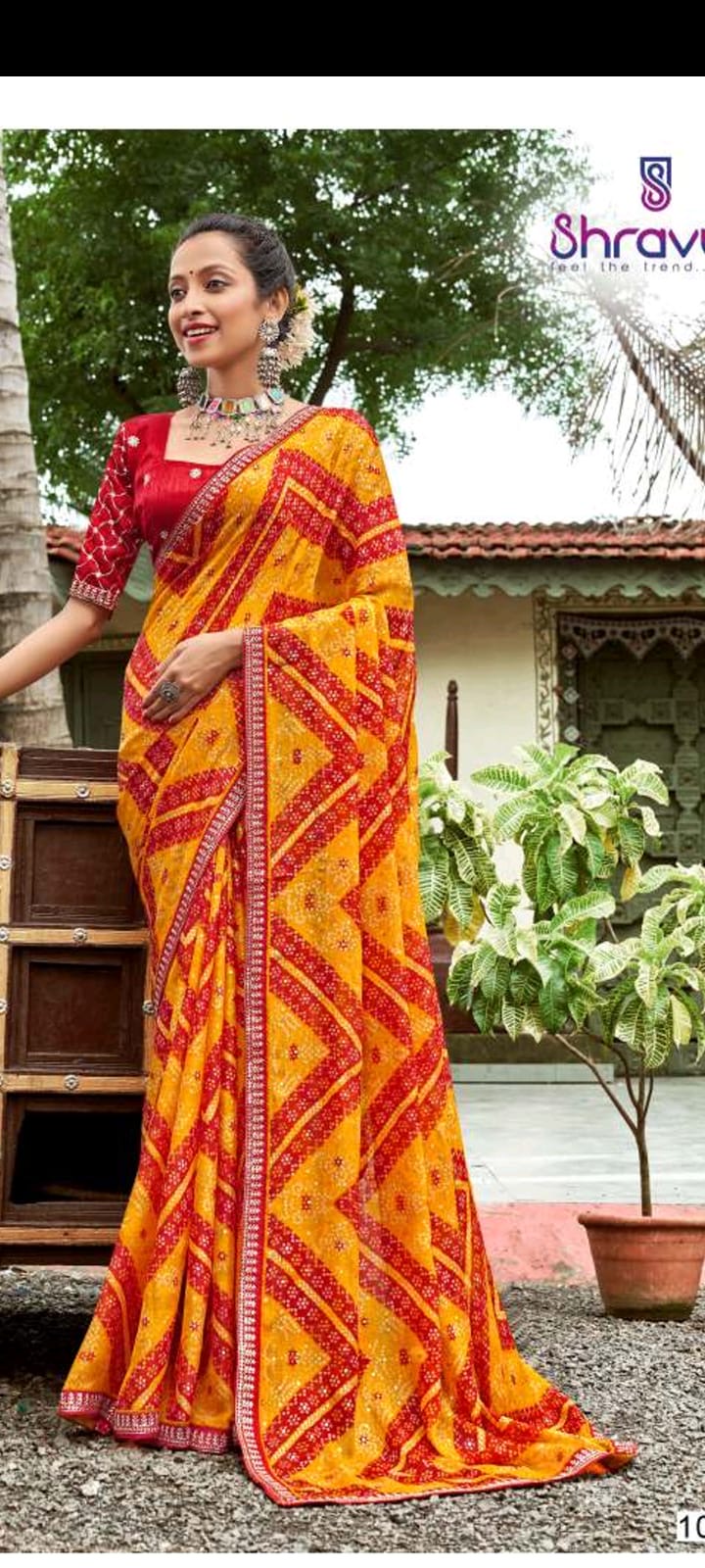 Traditional Yellow and Red Silk Saree