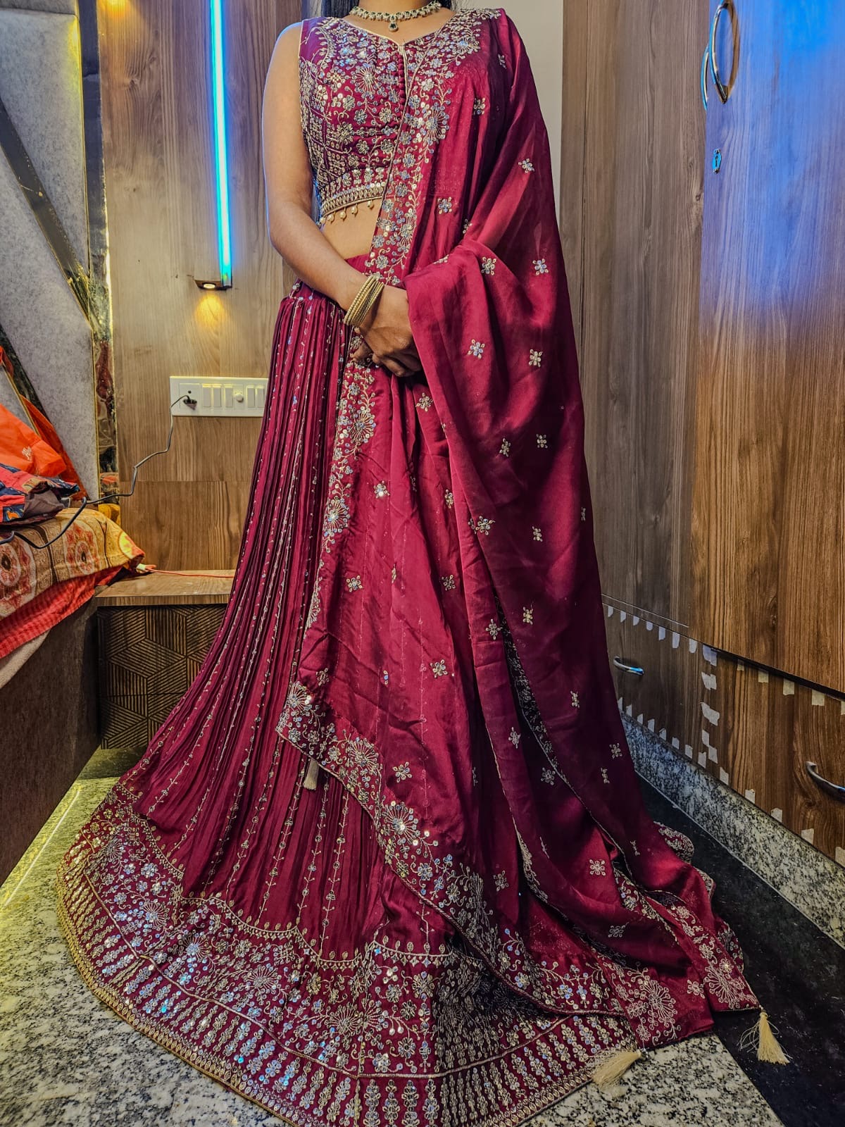 Embroidered Maroon Lehenga
