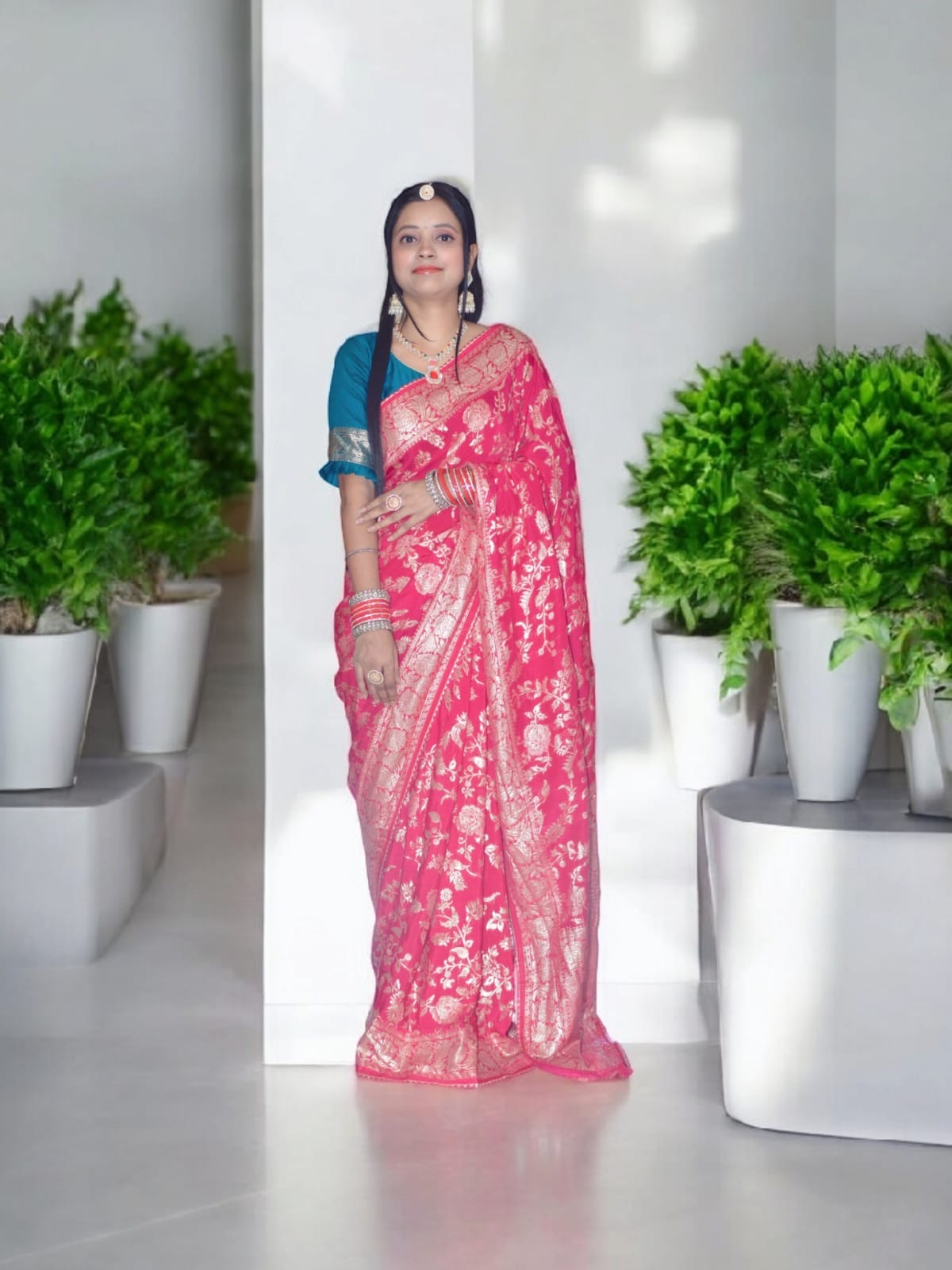 Pink Floral Saree