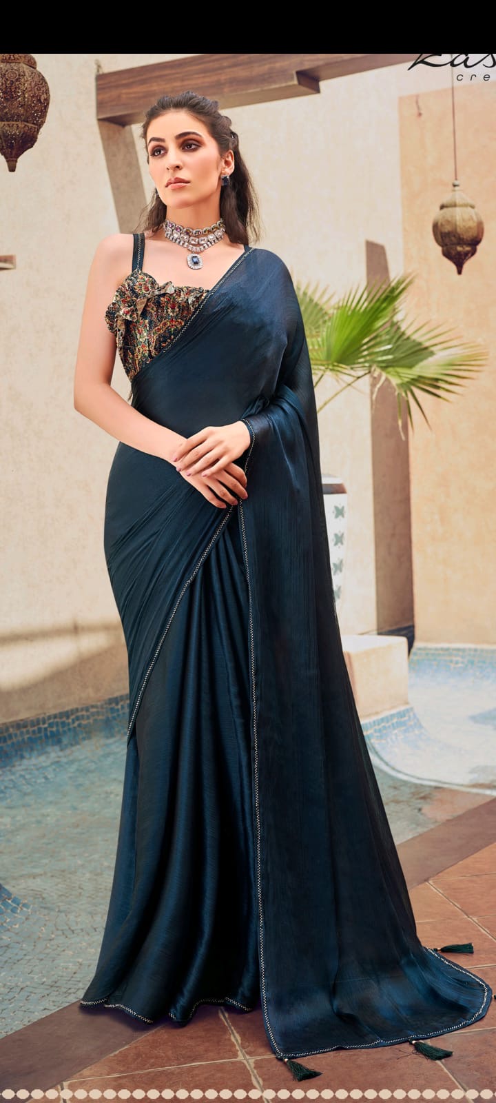 Fancy Blue Saree with heavy blouse