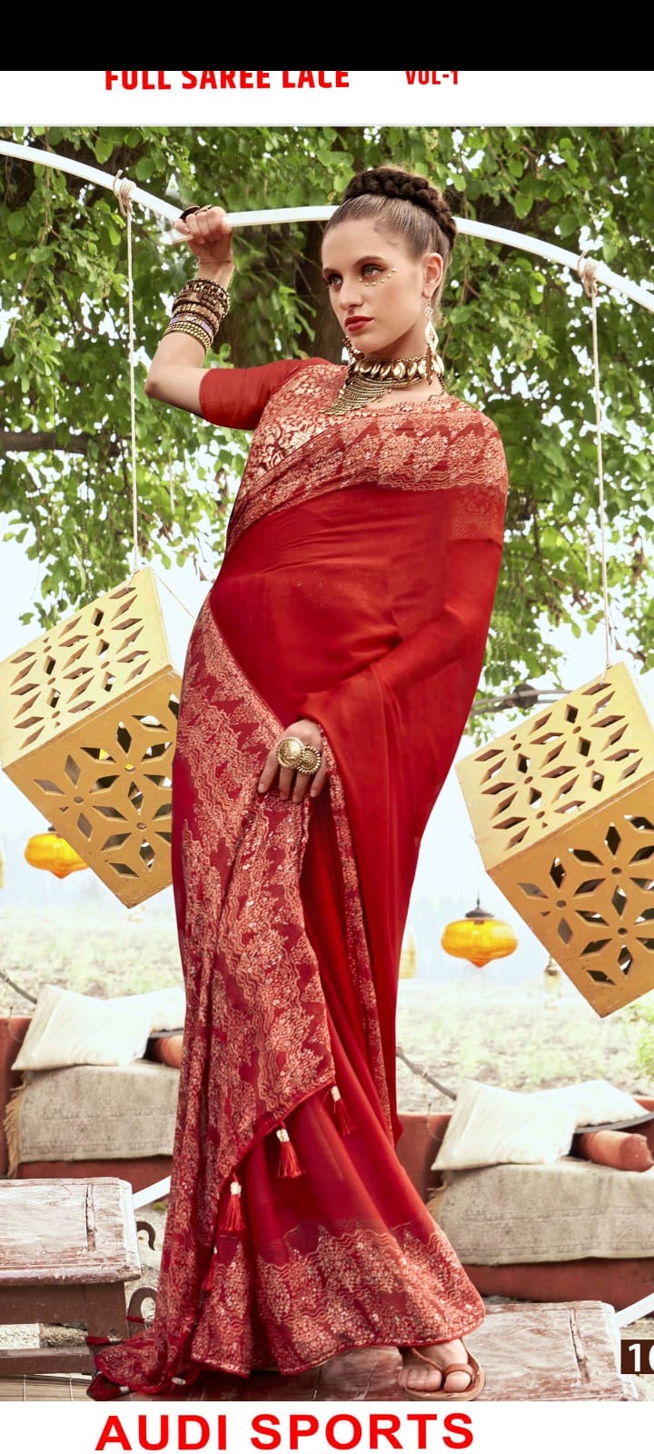 Red Saree with Gold Embroidery