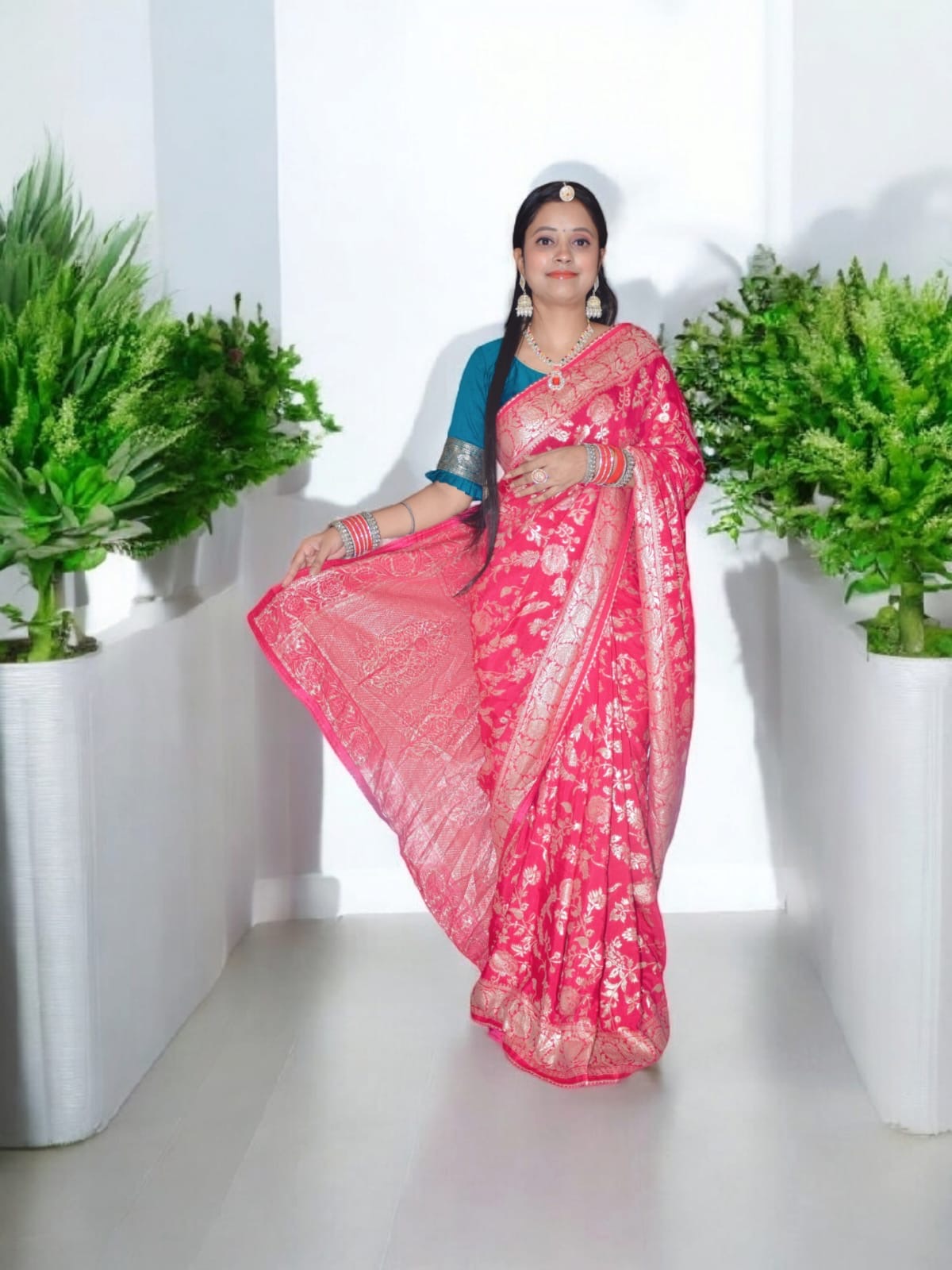 Pink Floral Saree