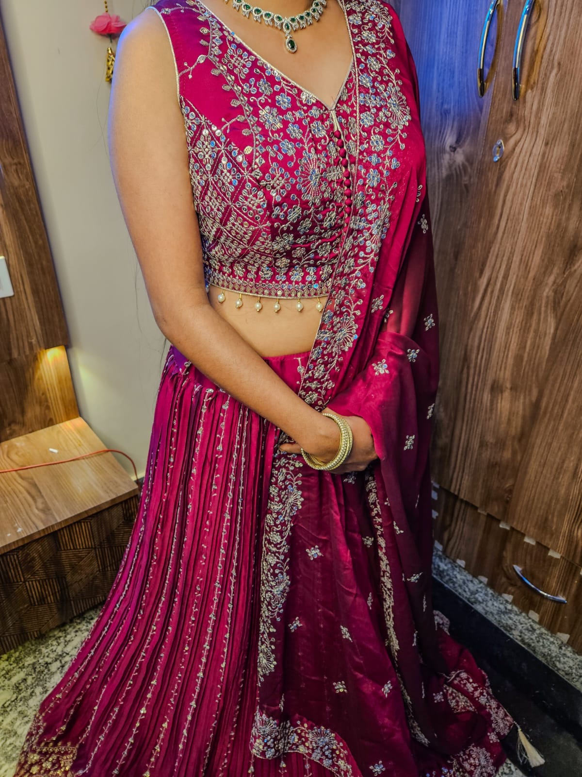 Embroidered Maroon Lehenga