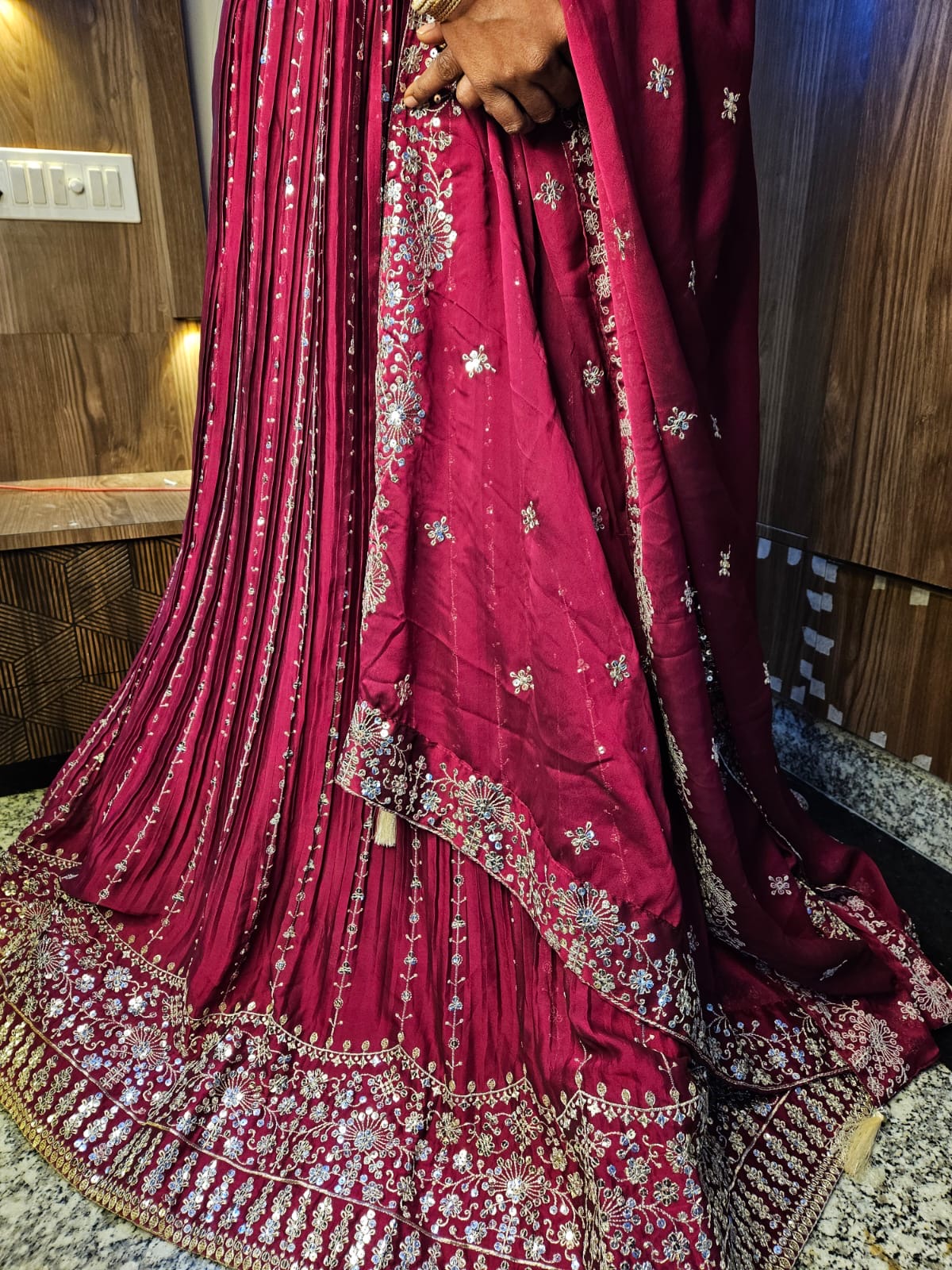 Embroidered Maroon Lehenga