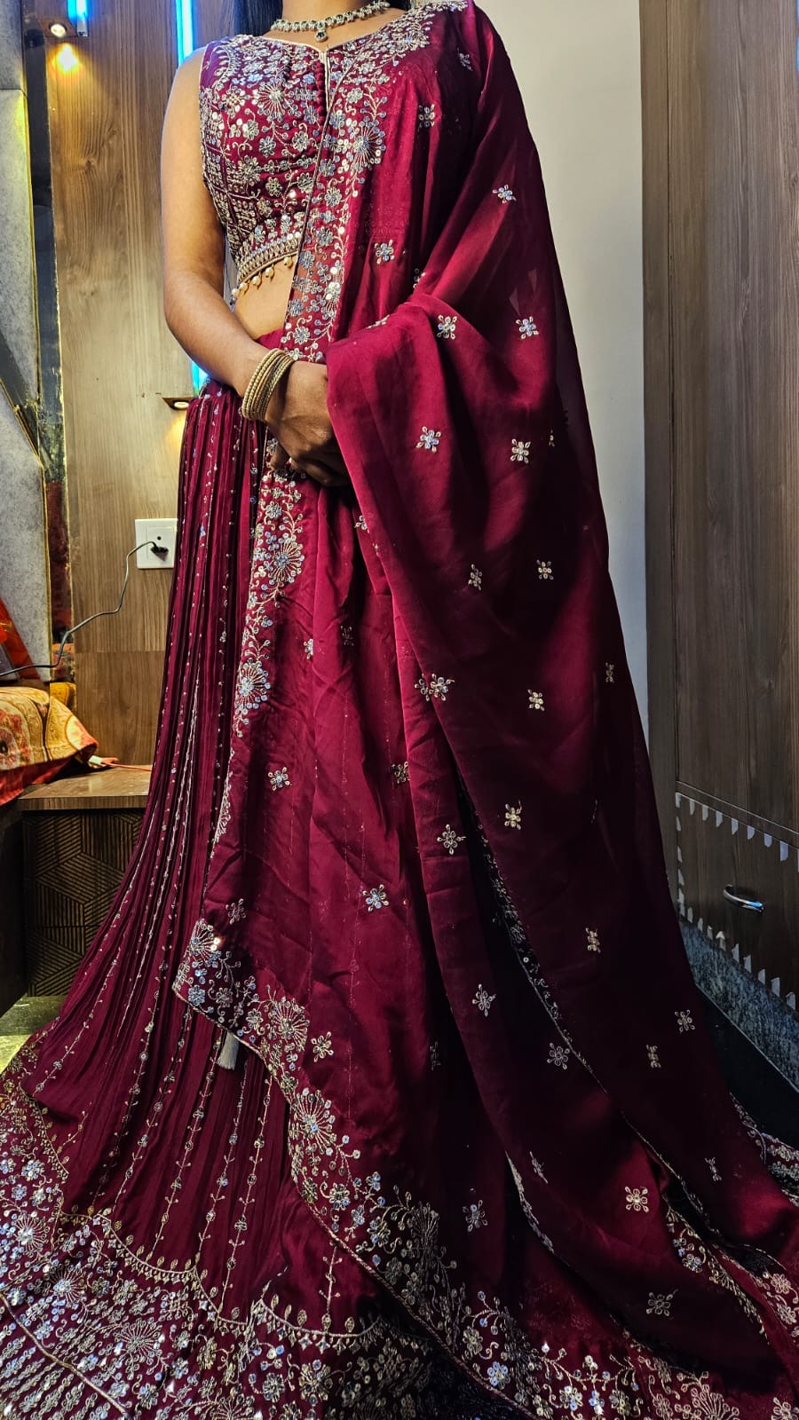 Embroidered Maroon Lehenga