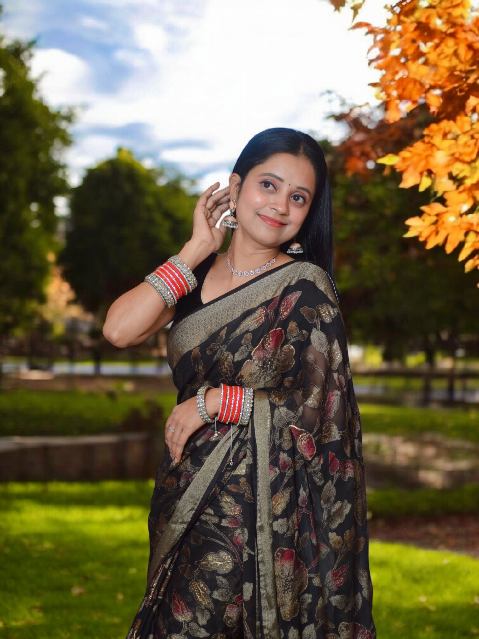 Elegant Black Floral Sari