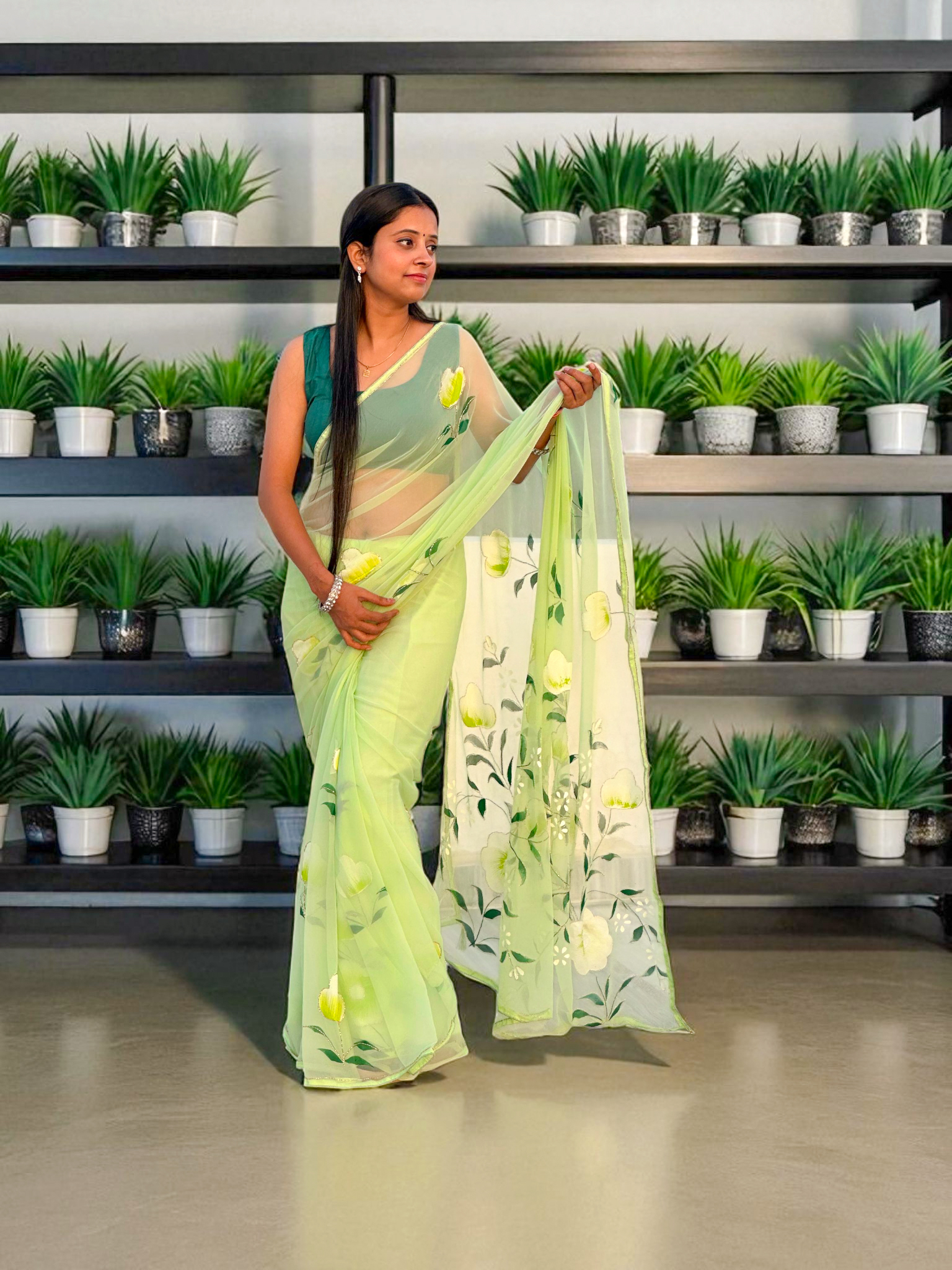 Light Green Floral Saree