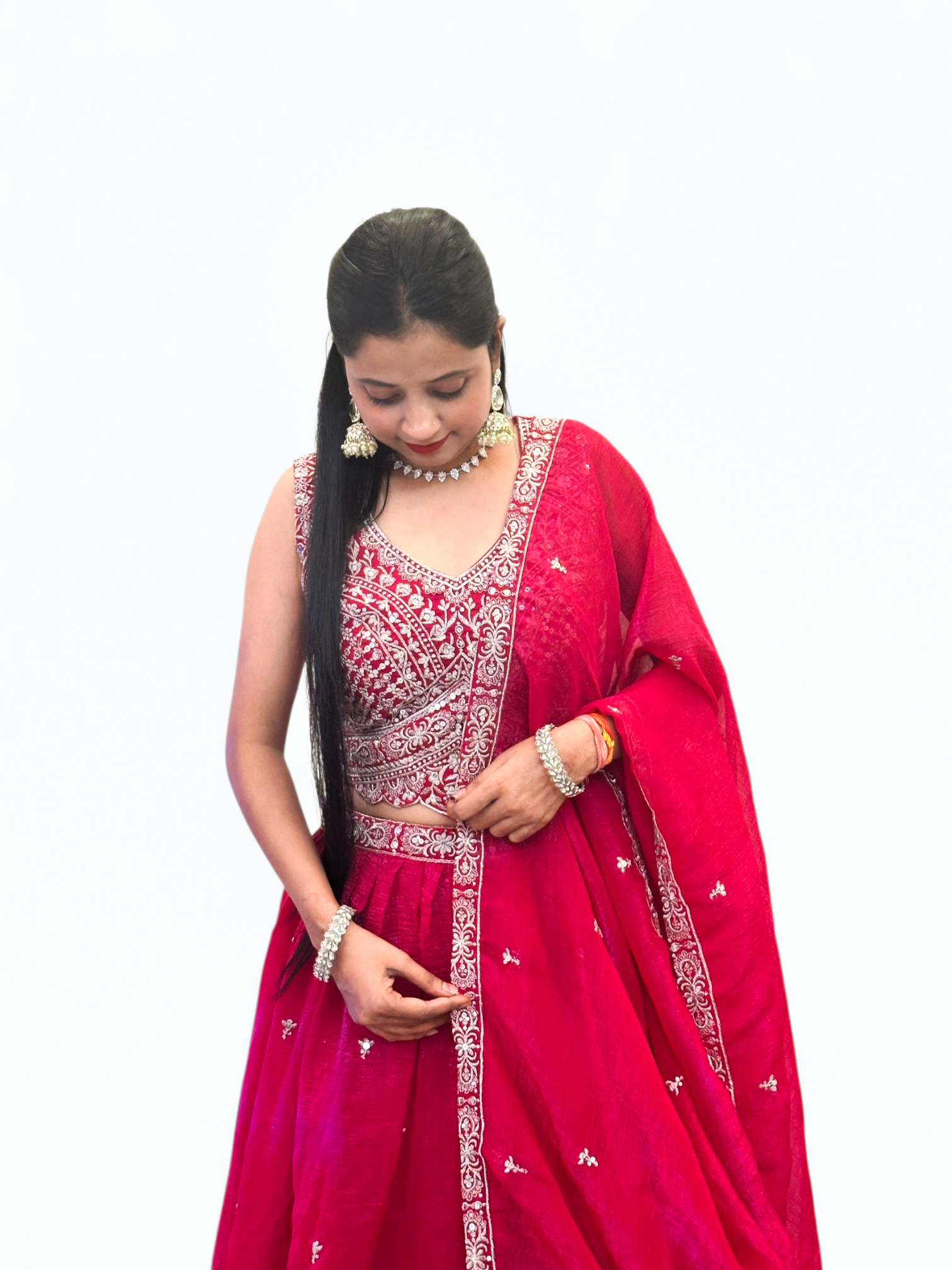 Traditional Red Embroidered Lehenga