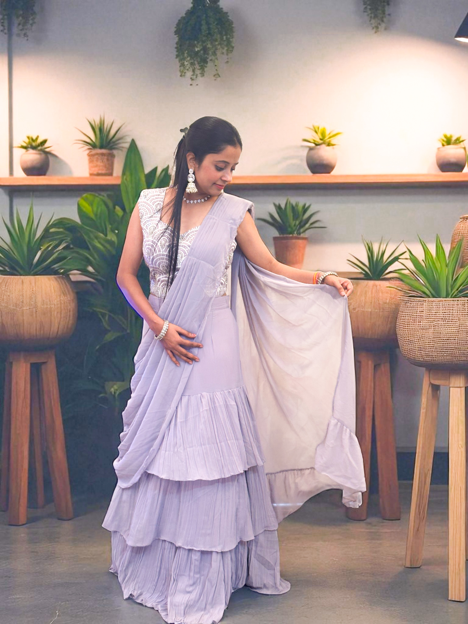 Lavender Ruffled Saree
