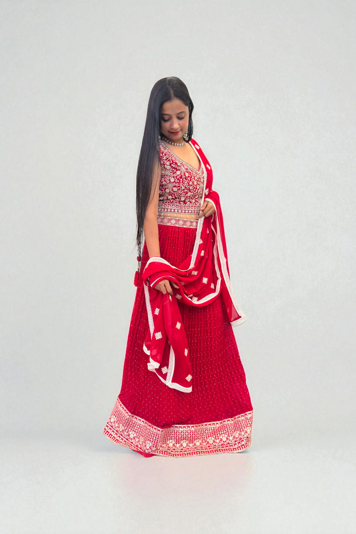 Red Embroidered Lehenga