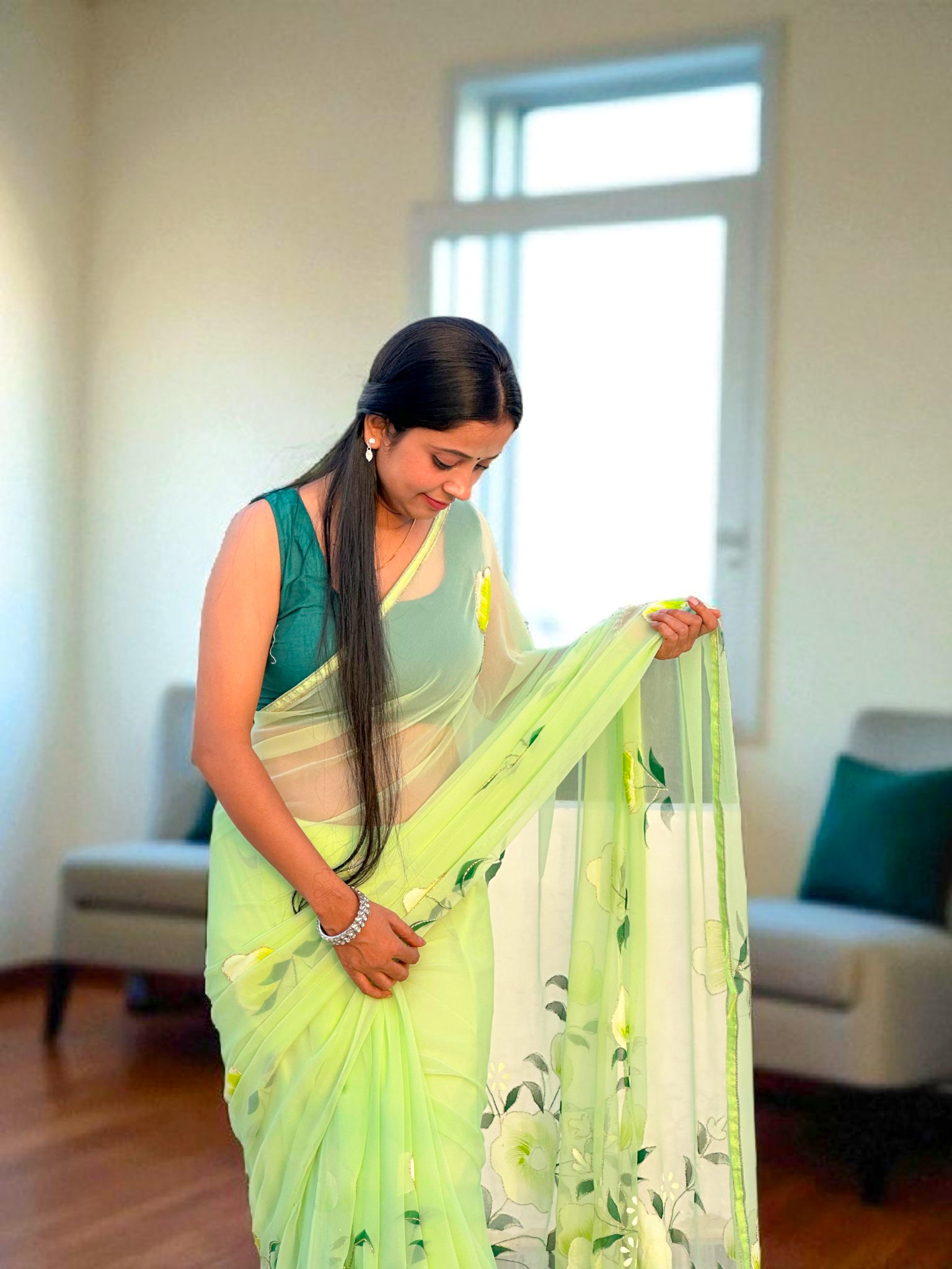 Light Green Floral Saree