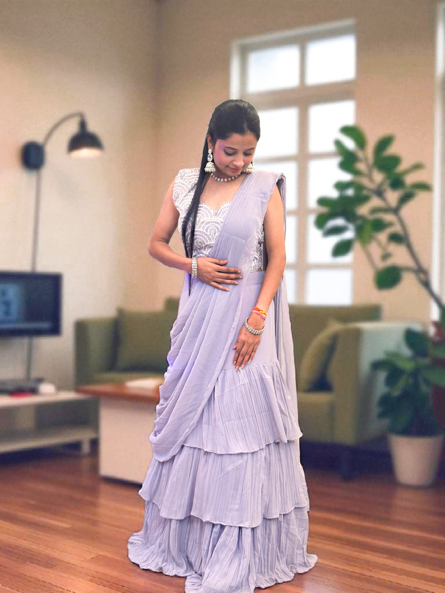 Lavender Ruffled Saree