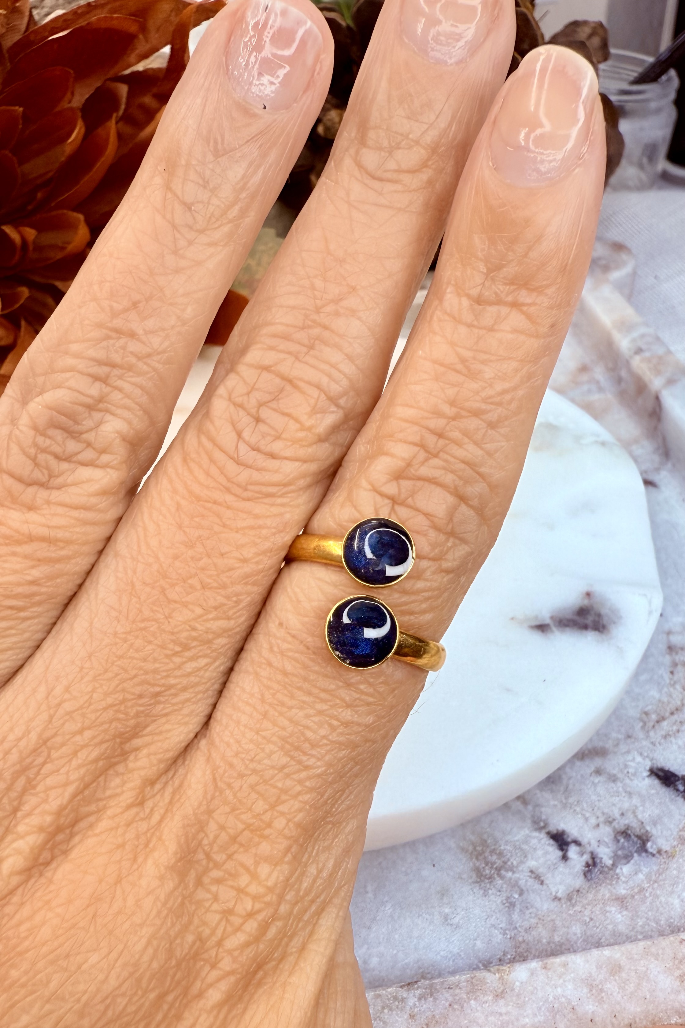 Stainless Steel Adjustable 6mm Double Bezel Cabochon Gold Plated ( 6 Colors) 