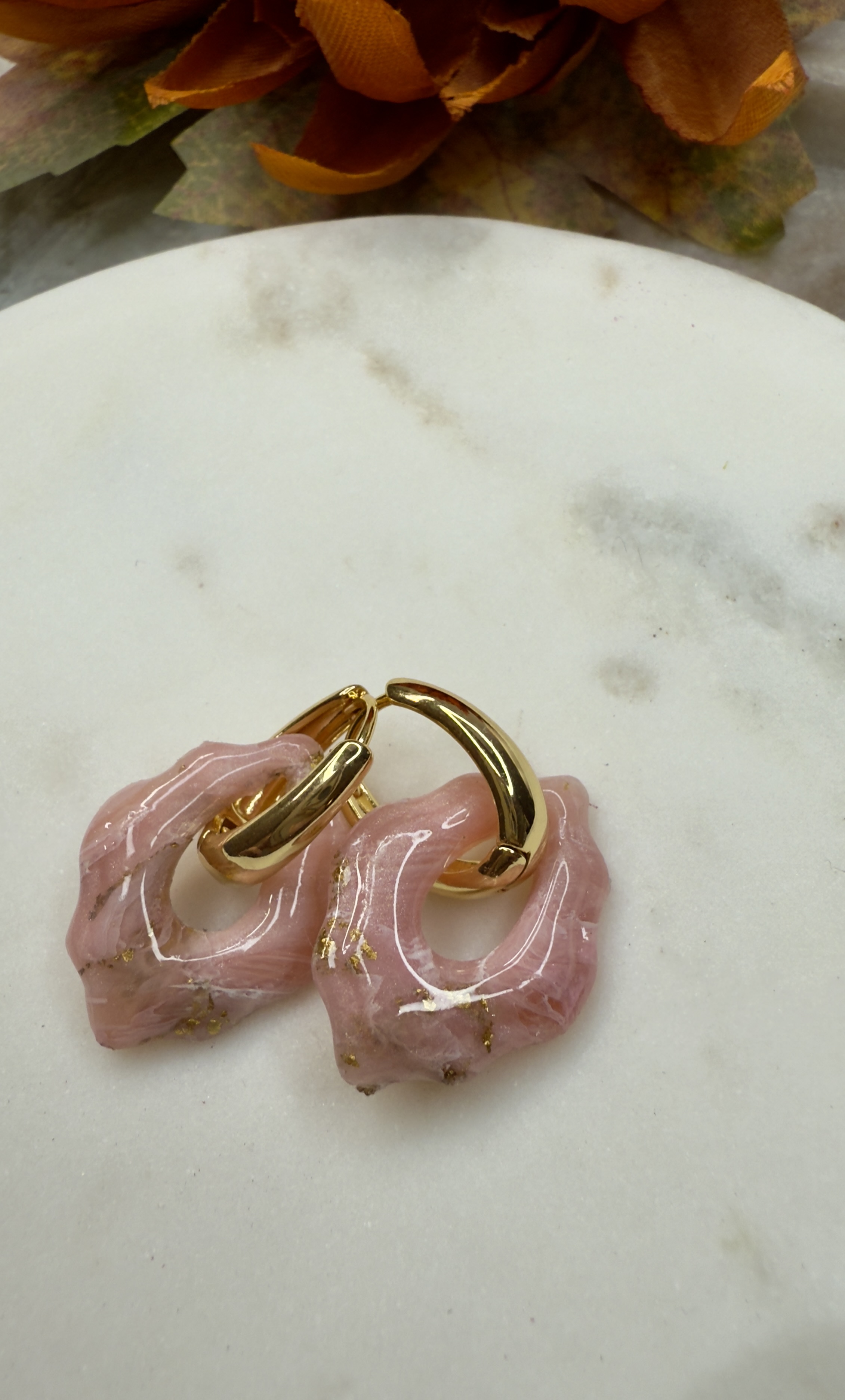 "Rose Quartz" Victorian Huggie Hoop Charms 