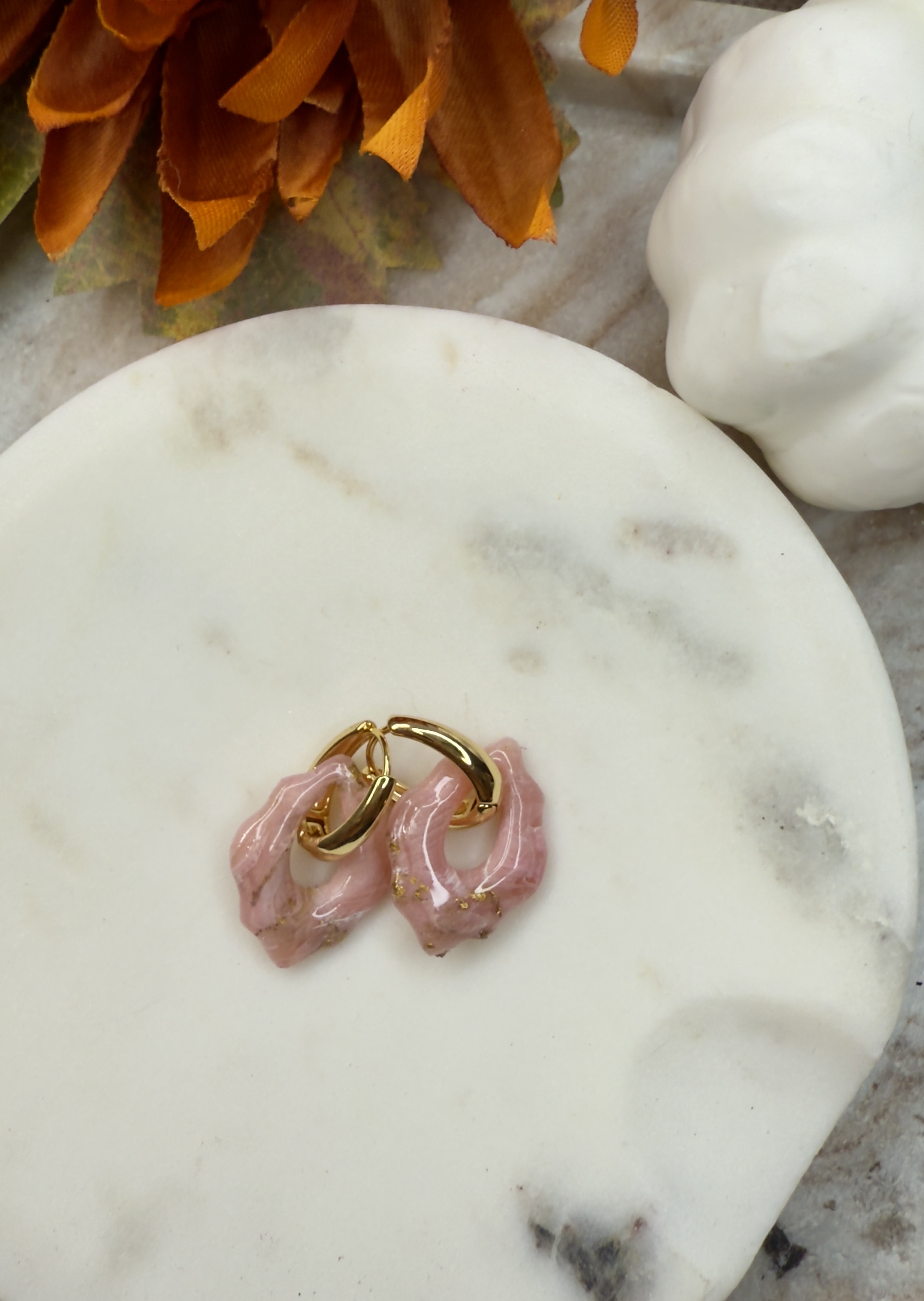 "Rose Quartz" Victorian Huggie Hoop Charms 