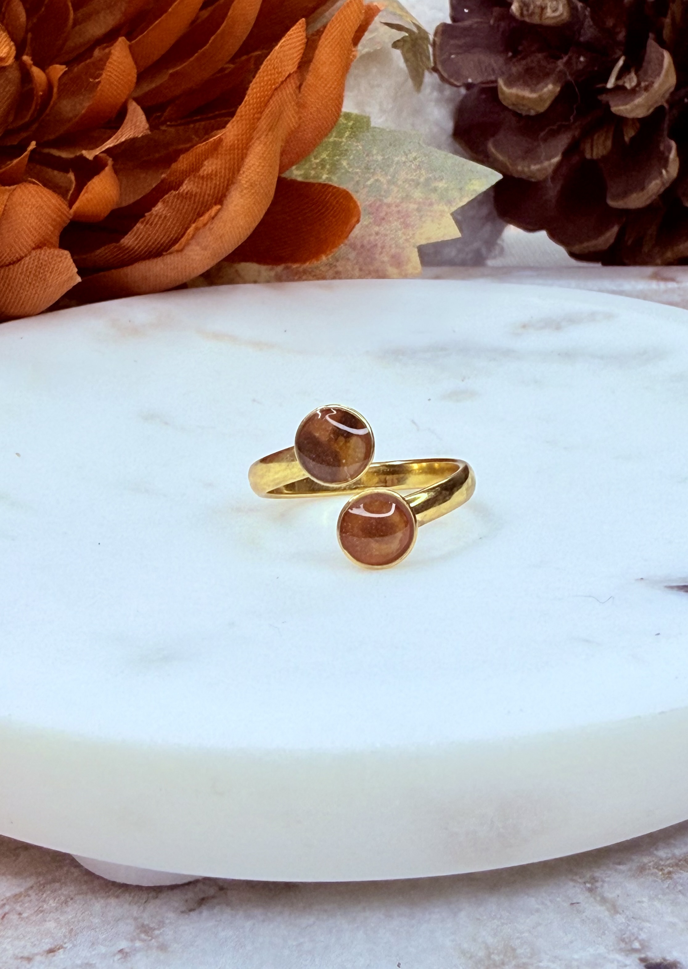 Stainless Steel Adjustable 6mm Double Bezel Cabochon Gold Plated ( 6 Colors) 