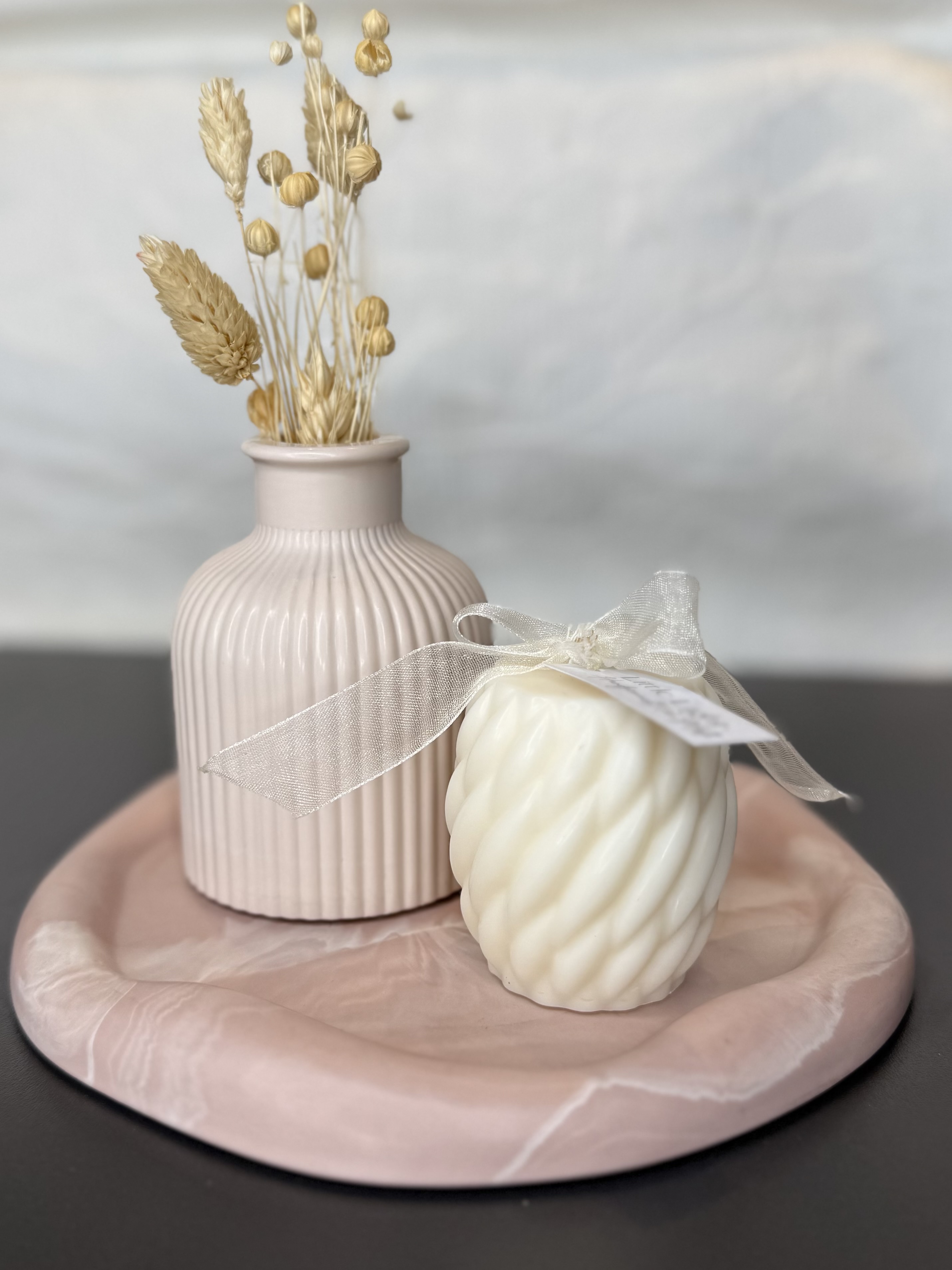 Dekotablett rund - Luna "rosé" mit Marble-Effekt