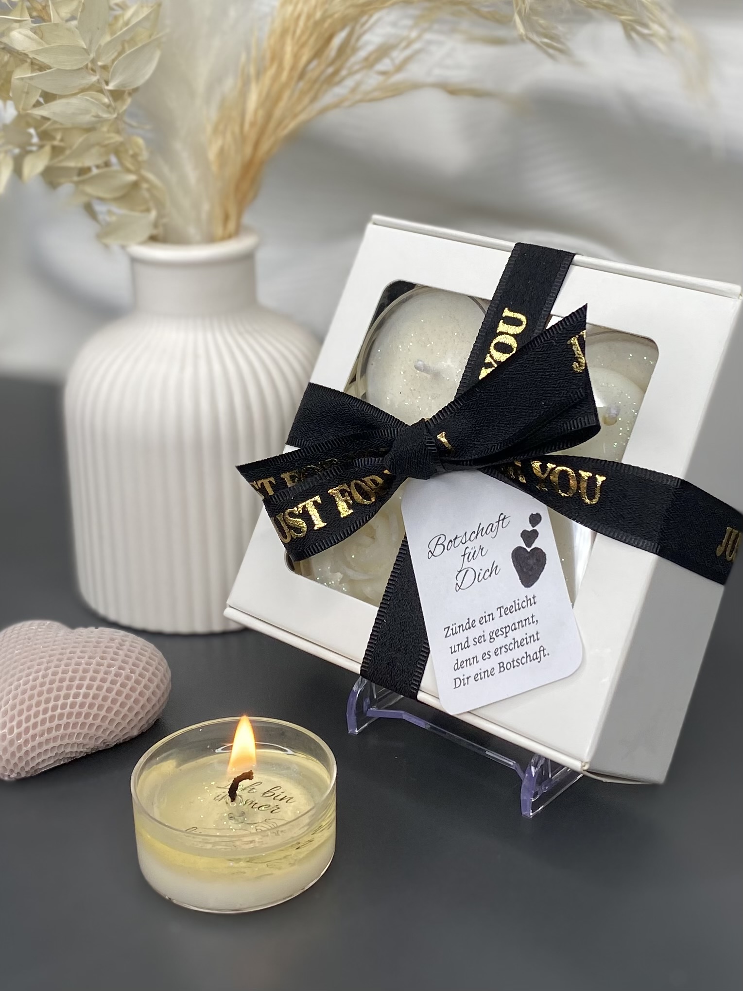 4er-Teelichset mit Botschaften, inkl. liebevoller Geschenkbox
