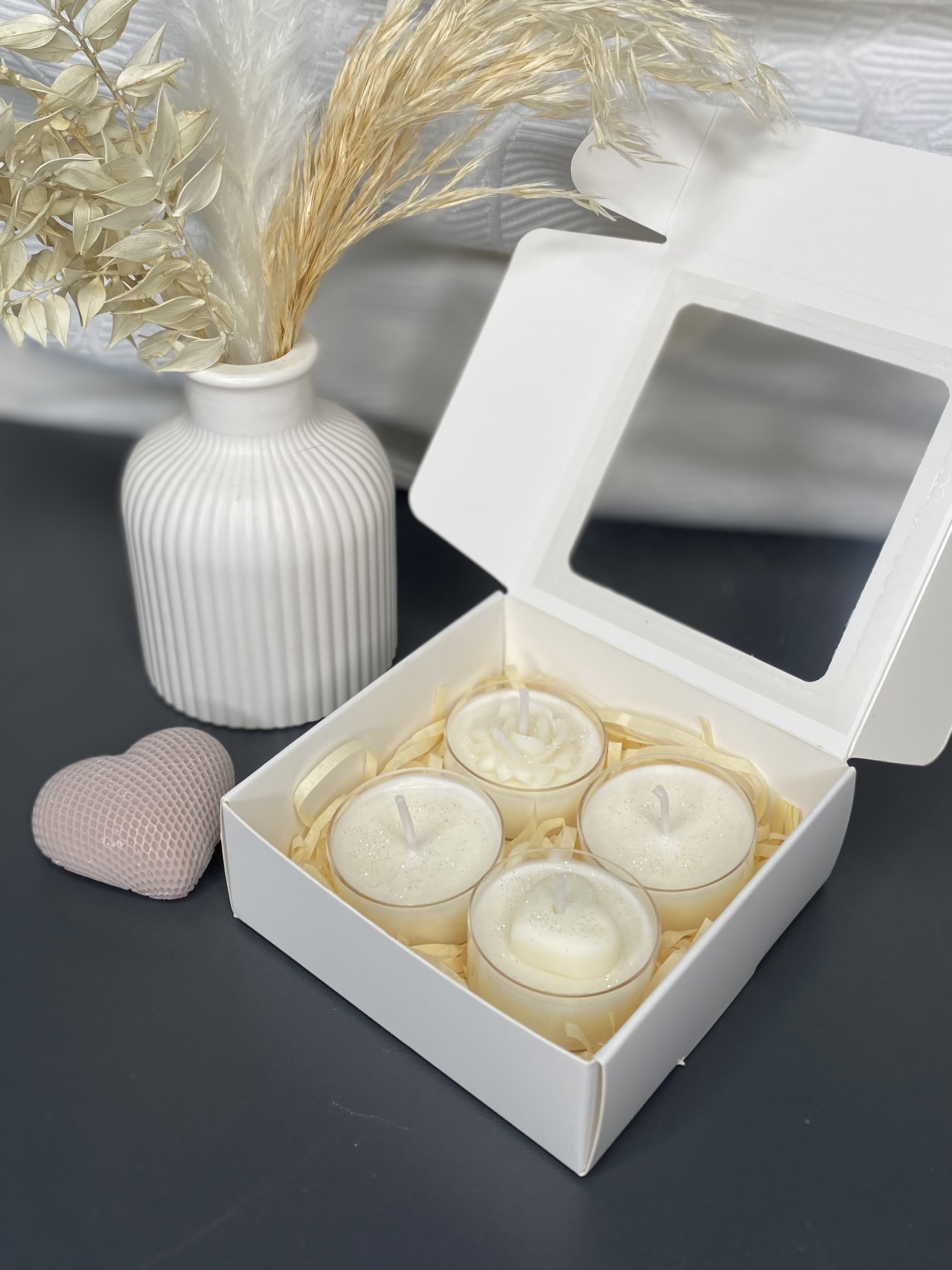 4er-Teelichset mit Botschaften, inkl. liebevoller Geschenkbox