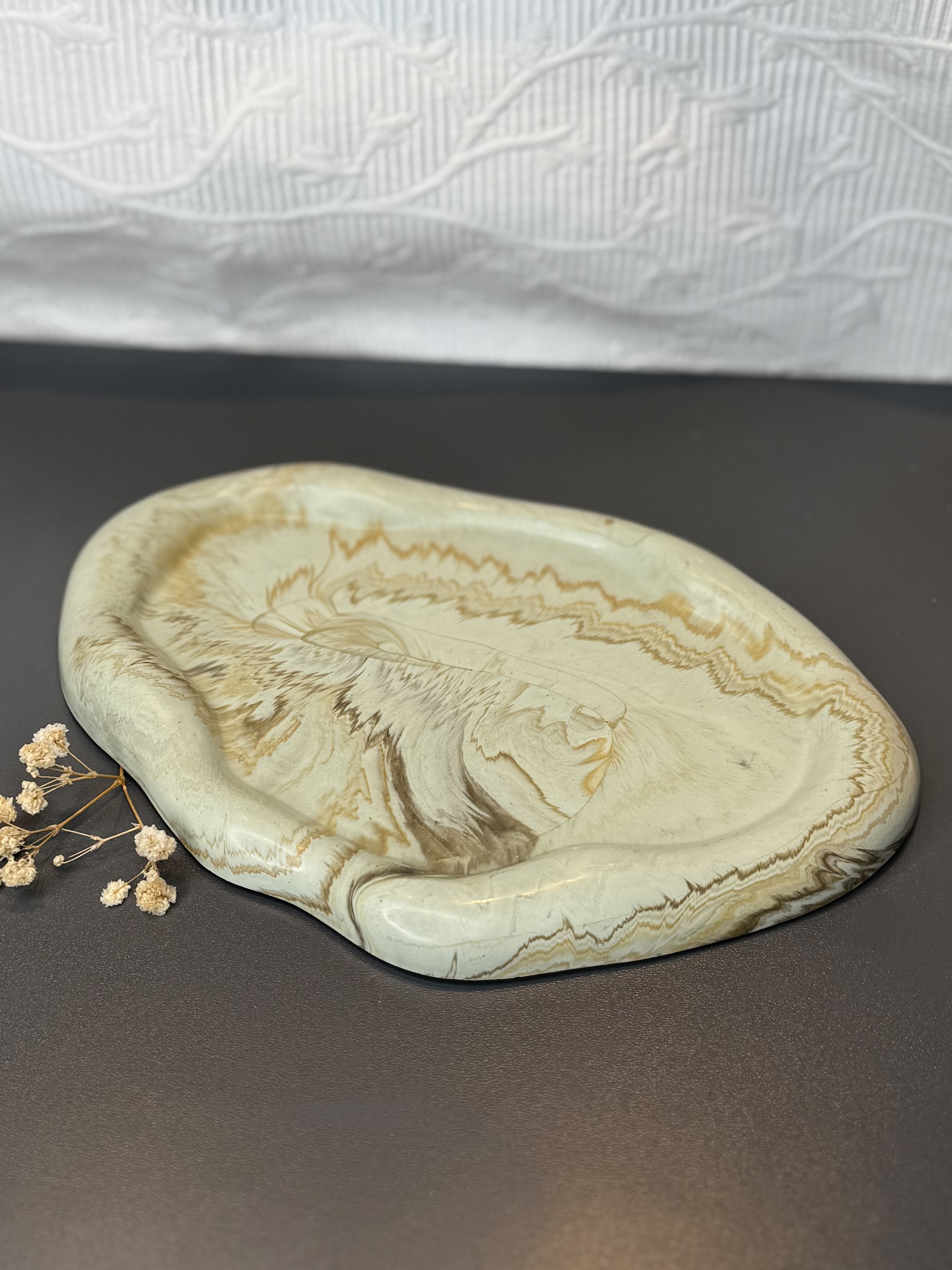 Dekotablett oval - Luna "sage-marble"