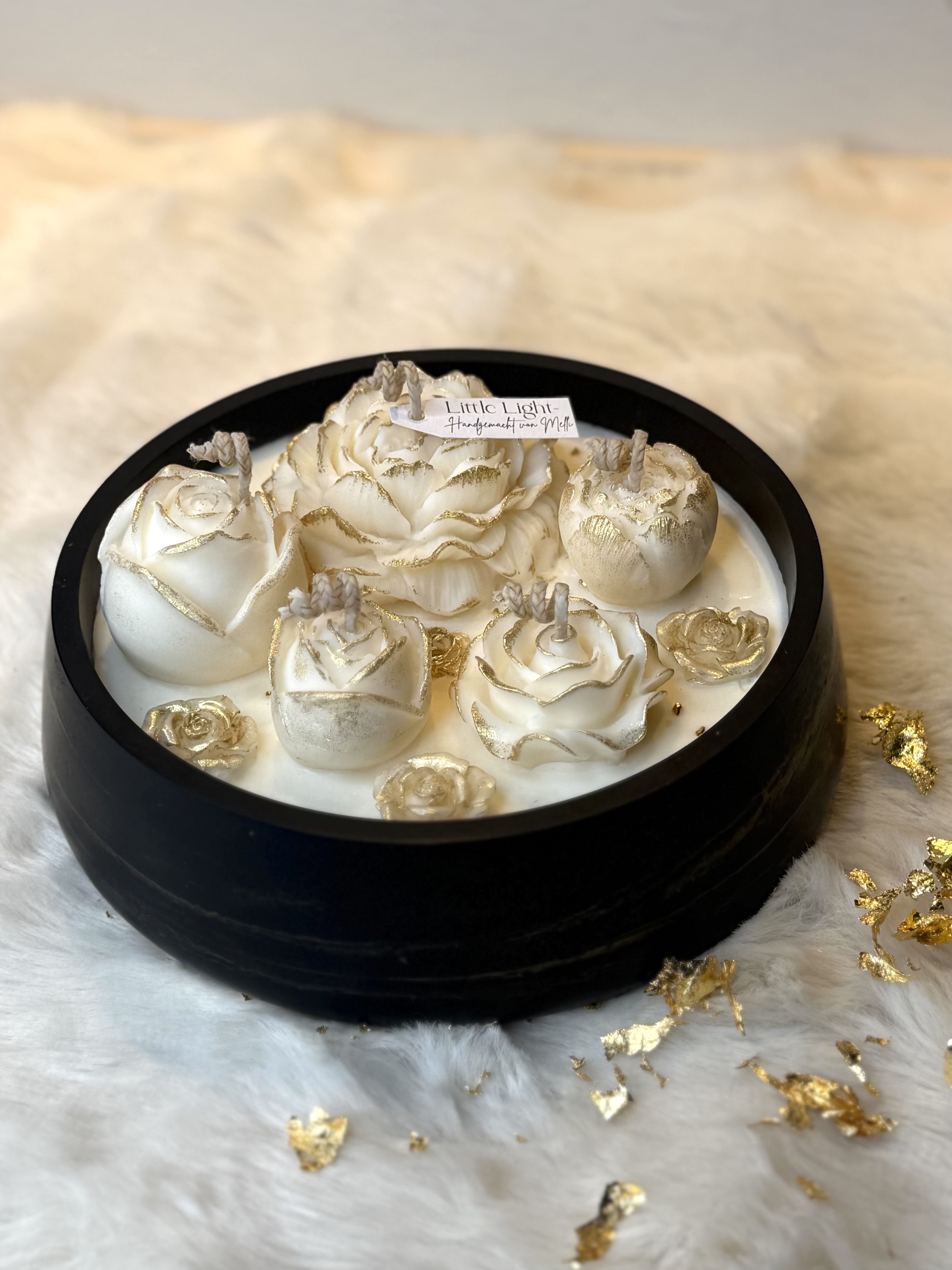 "BloomBowl- Rose" XL Kerzenschale in Creme-Weiß/Gold  