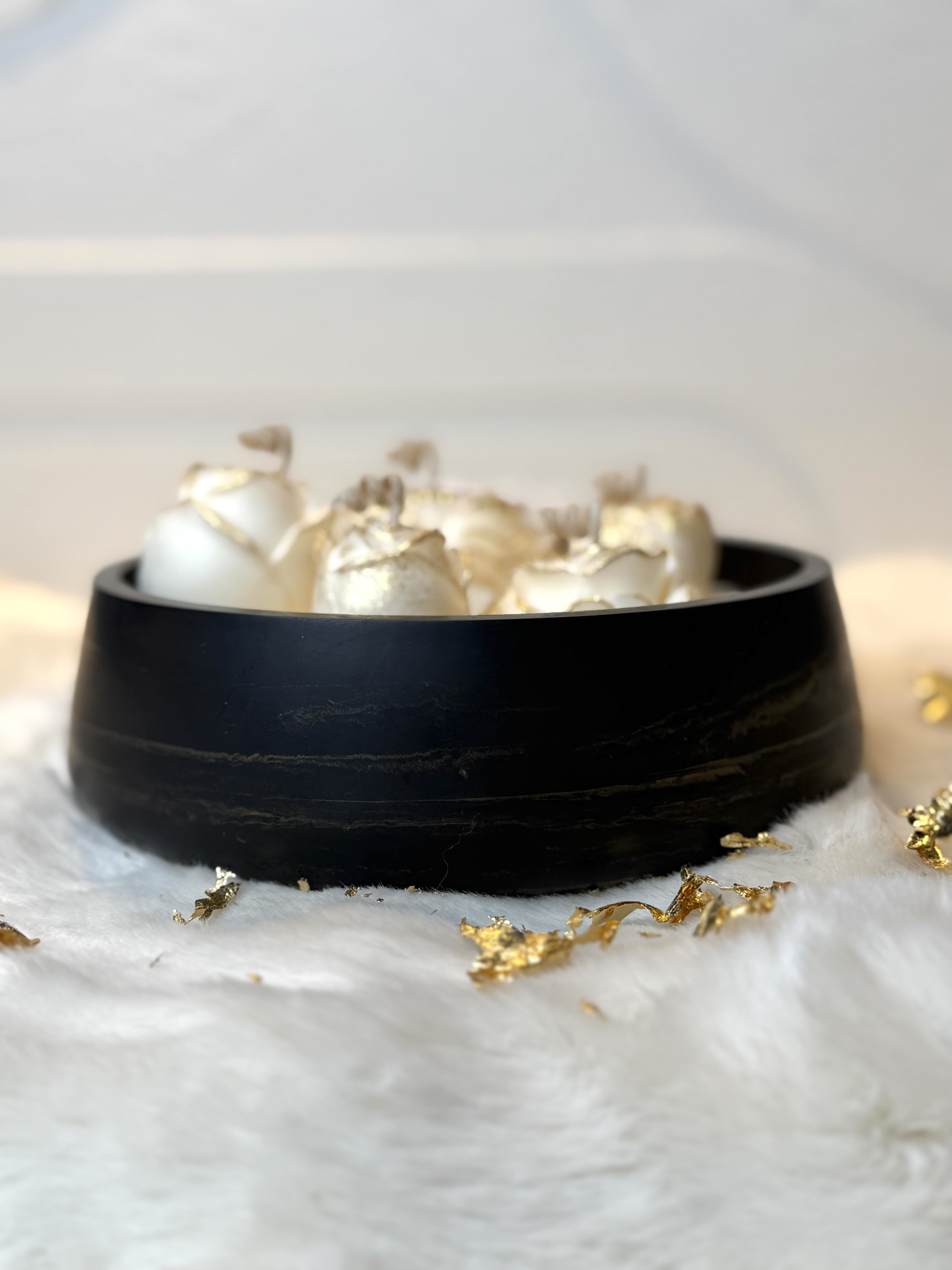 "BloomBowl- Rose" XL Kerzenschale in Creme-Weiß/Gold  