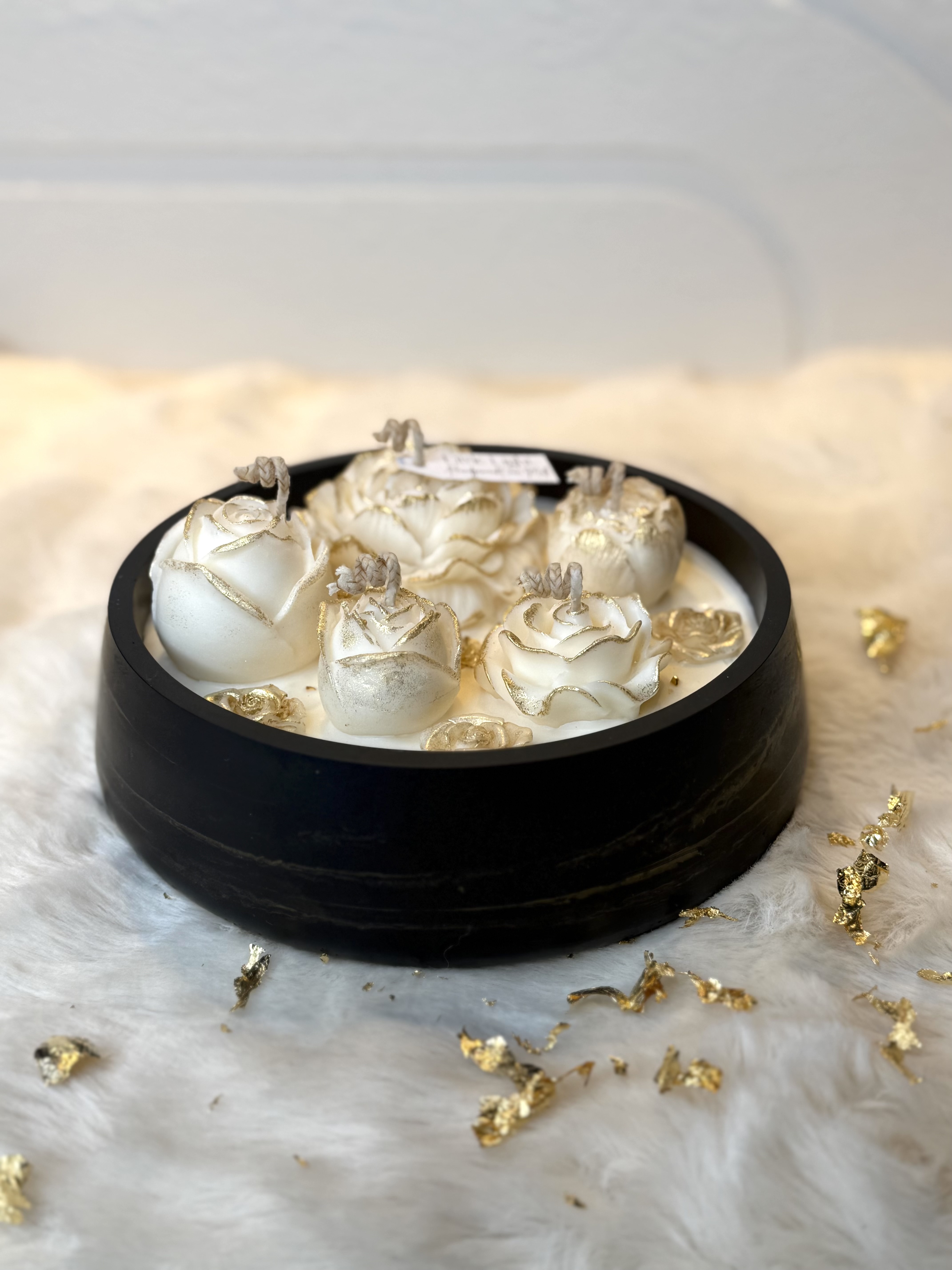 "BloomBowl- Rose" XL Kerzenschale in Creme-Weiß/Gold  