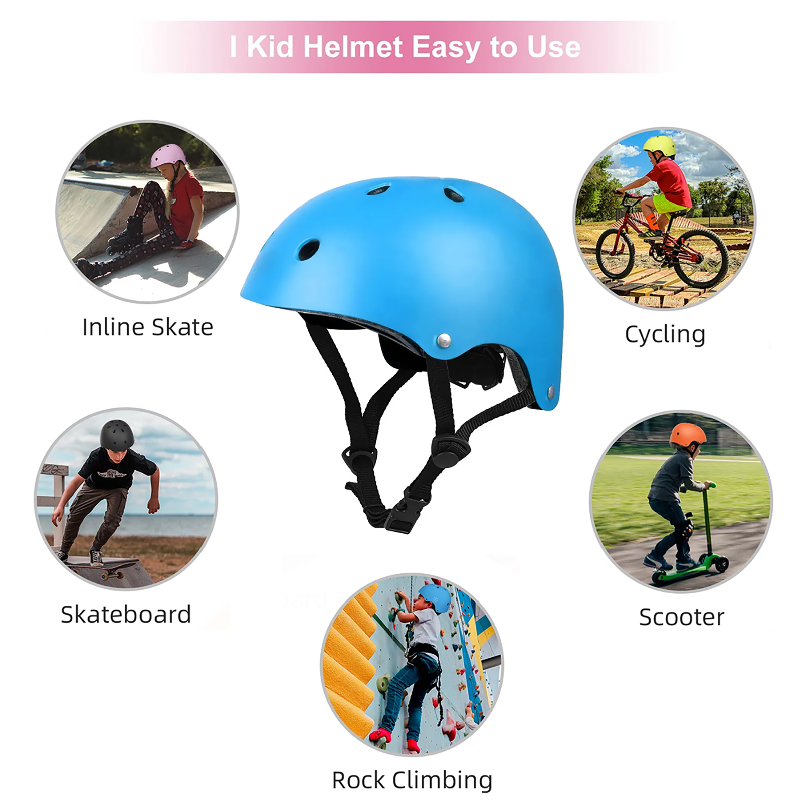 Kids Bike Helmet Toddler Helmet Ages 5+ Years Old Boys Girls Multi-Sport Helmet children Helmets Adjustable Cycling Multi-Sport Child's Helmet for Football Roller Skating Scooter