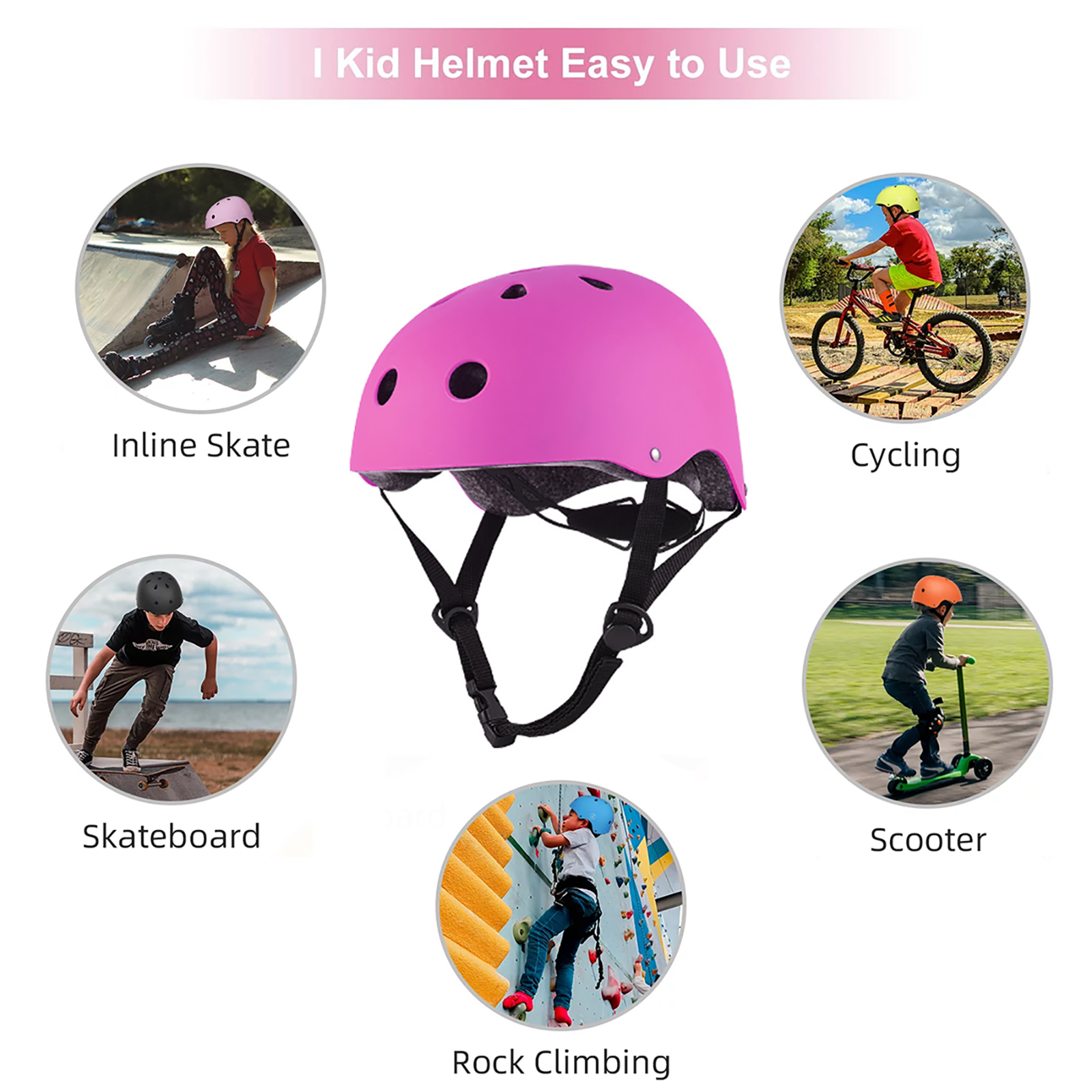 Kids Bike Toddler Helmet Ages 5+ Years Old Boys Girls Multi-Sport Helmet children Helmets Adjustable Cycling Multi-Sport Child's Helmet for Football Roller Skating Scooter
