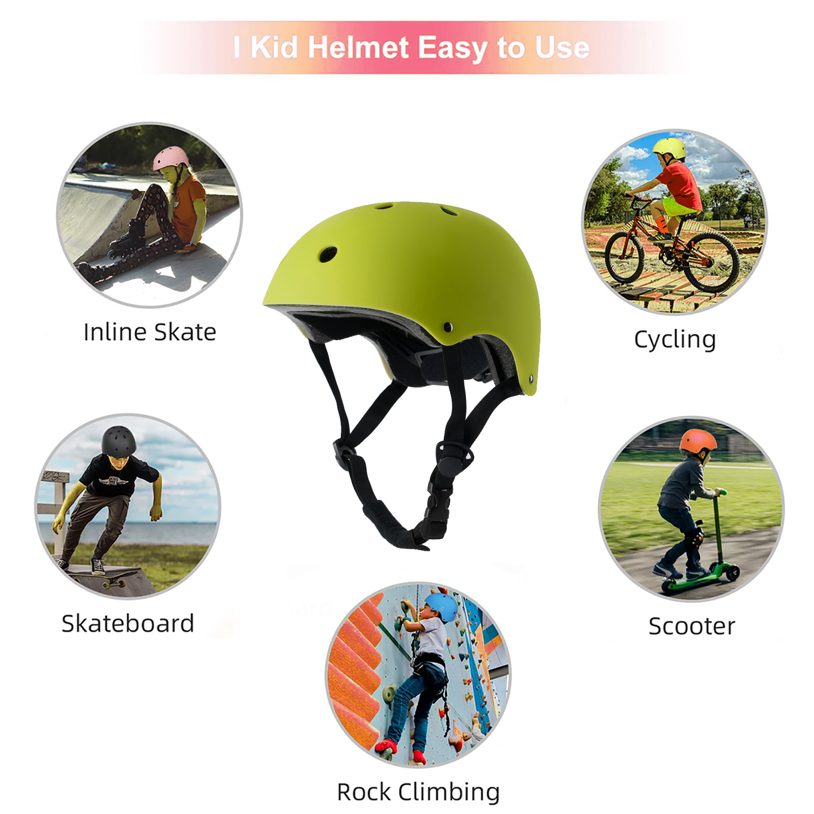  Kids Bike Helmet Toddler Helmet Ages 5+ Years Old Boys Girls Multi-Sport Helmet children Helmets Adjustable Cycling Multi-Sport Child's Helmet for Football Roller Skating Scooter Light Green