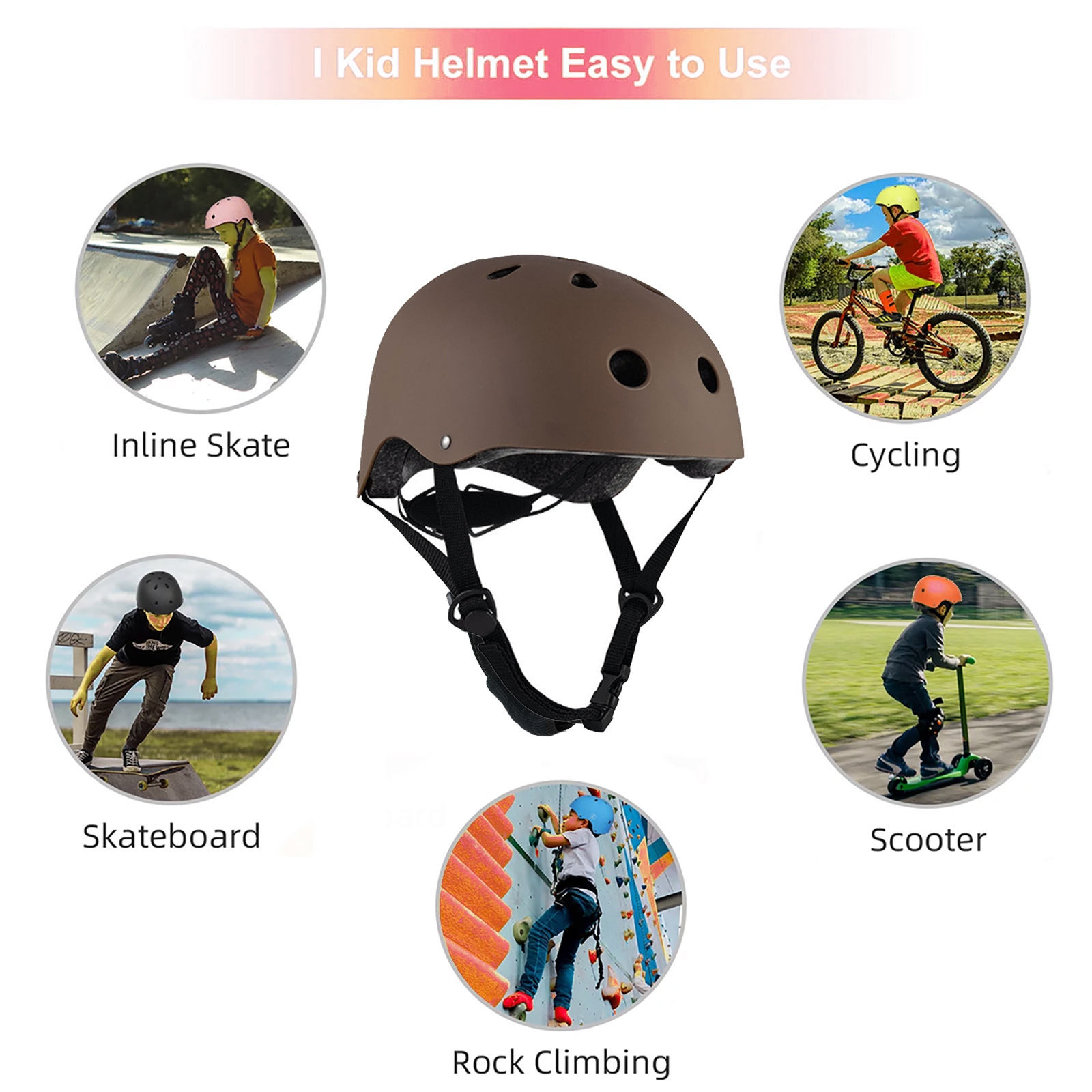  Kids Bike Helmet Toddler Helmet Ages 5+ Years Old Boys Girls Multi-Sport Helmet children Helmets Adjustable Cycling Multi-Sport Child's Helmet for Football Roller Skating Scooter Coffee