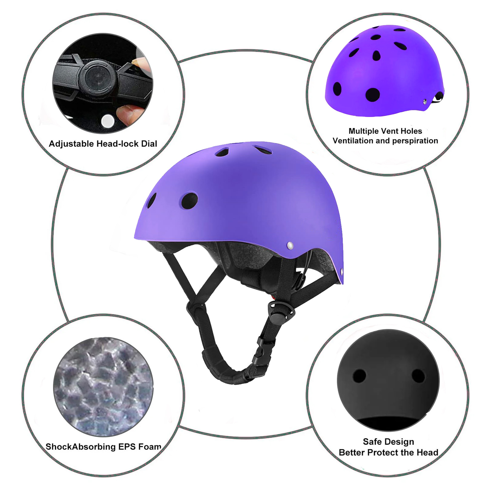 Kids Bike Helmet Toddler Helmet Ages 5+ Years Old Boys Girls Multi-Sport Helmet children Helmets Adjustable Cycling Multi-Sport Child's Helmet for Football Roller Skating Scooter Purple