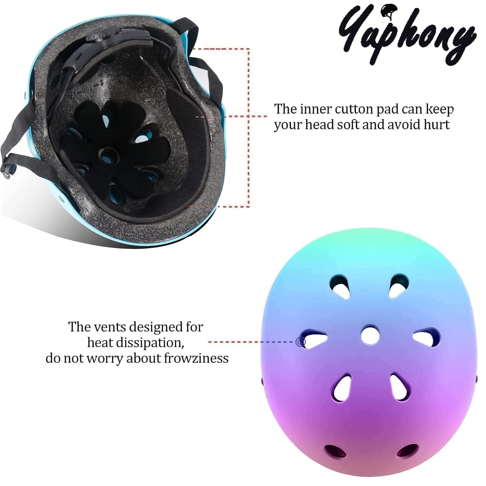 Yuphony Bike Helmet Toddler Helmet Ages 2-8 Years Old Boys Girls Multi-Sport Helmet Adjustable Cycling Multi-Sport for Football Roller Skating Scooter