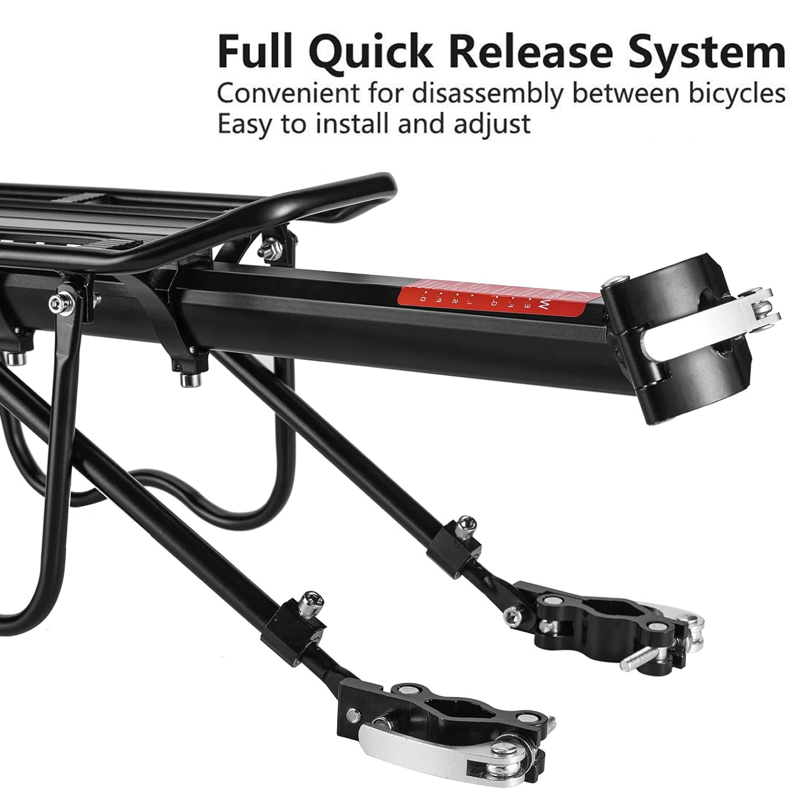 Yuphony Rear Bike Rack Full Quick Release Bicycle Cargo Rack Adjustable Bicycle Carrier Luggage Rack Back of Bike Aluminum Alloy 125 lbs Capacity Bike Accessories Black