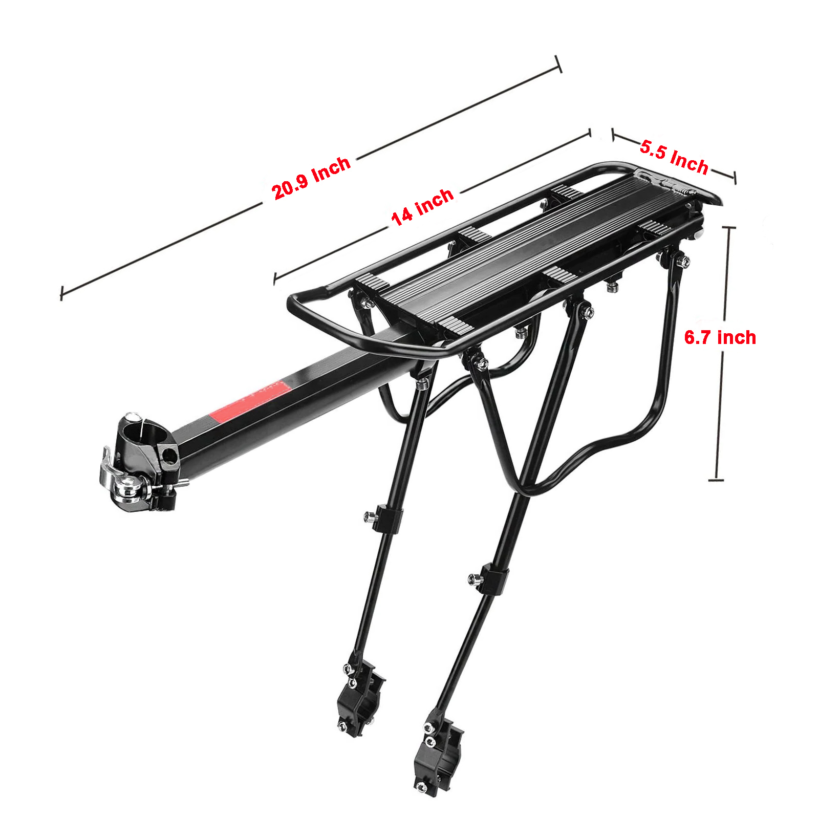 Yuphony Rear Bike Rack Full Quick Release Bicycle Cargo Rack Adjustable Bicycle Carrier Luggage Rack Back of Bike Aluminum Alloy 125 lbs Capacity Bike Accessories Black