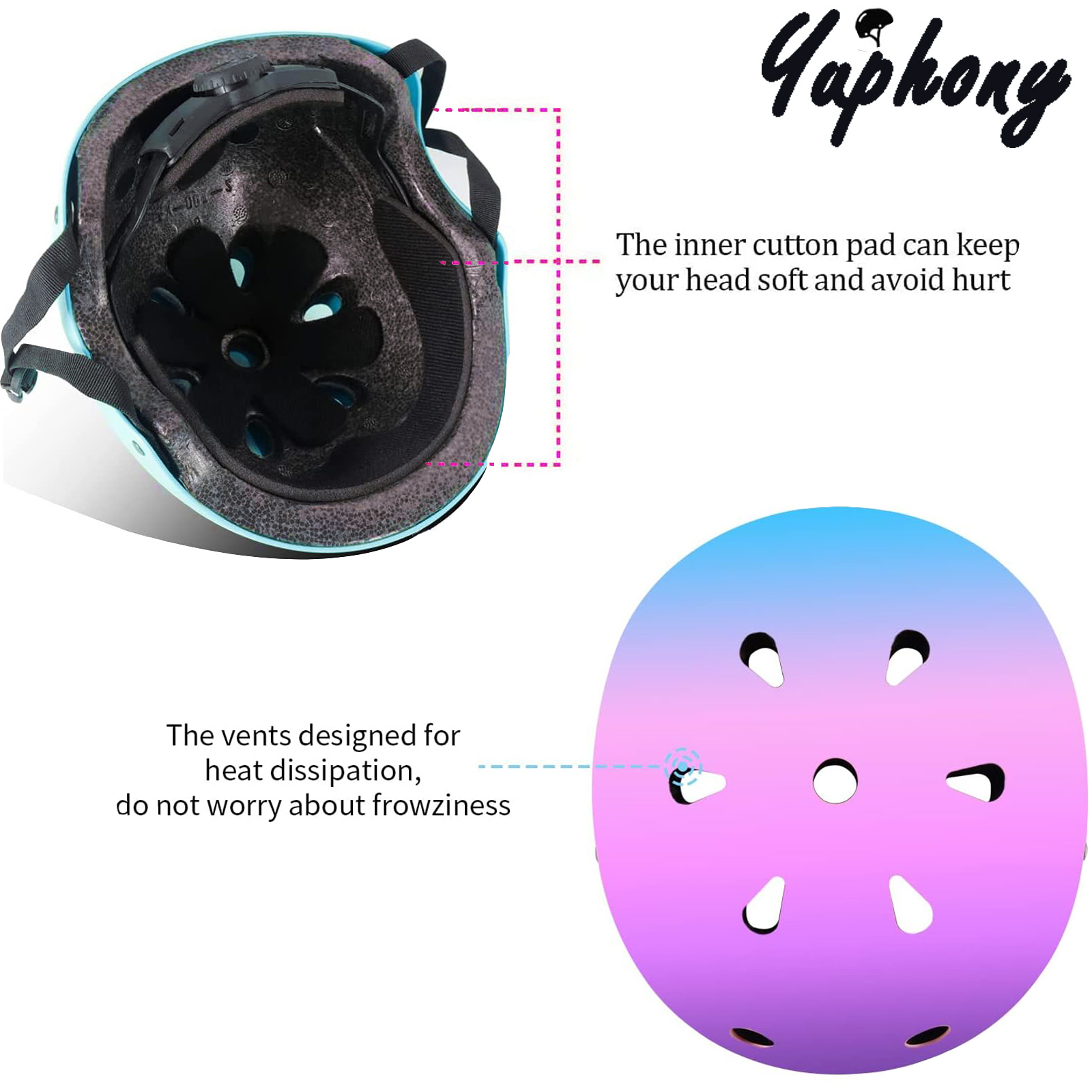 Yuphony Bike Helmet Toddler Helmet Ages 2-8 Years Old Boys Girls Multi-Sport Helmet Adjustable Cycling Multi-Sport for Football Roller Skating Scooter