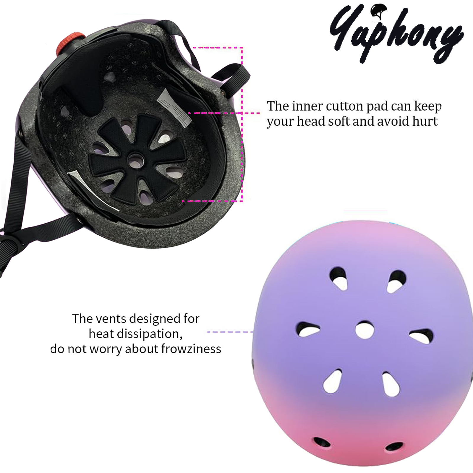 Yuphony Bike Helmet Toddler Helmet Ages 2-8 Years Old Boys Girls Multi-Sport Helmet Adjustable Cycling Multi-Sport for Football Roller Skating Scooter