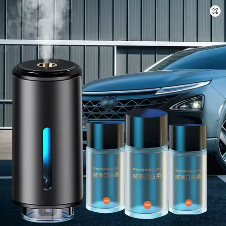 Išmanusis automobilių aromaterapinis gaiviklis (difuzorius) su pakraunama baterija + DOVANA: 3 x 10 ml kvapų buteliukai