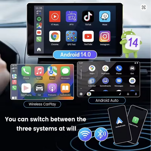 Belaidis CarPlay / Android Auto + Android TV AI Box (5-in-1) su Android 14, 4GB/64GB, 8-core CPU