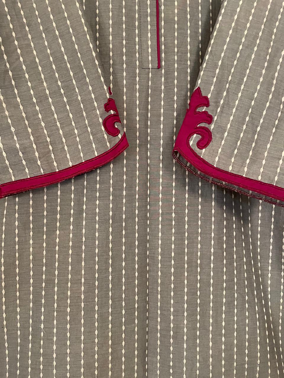 M116-Traditional Grey Doria Fabric Kurti- 1 Pc