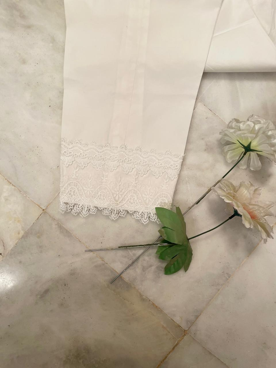 MB110-Lace-trimmed White Trouser