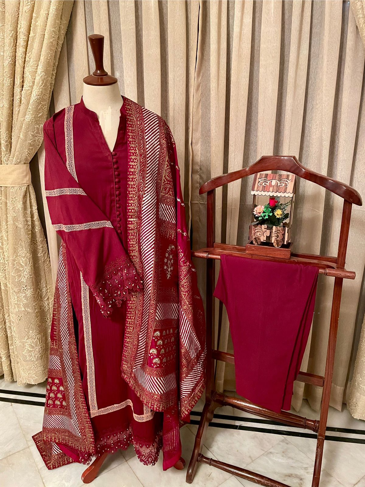 M121- Maroon Grace Georgette Lace Ensemble