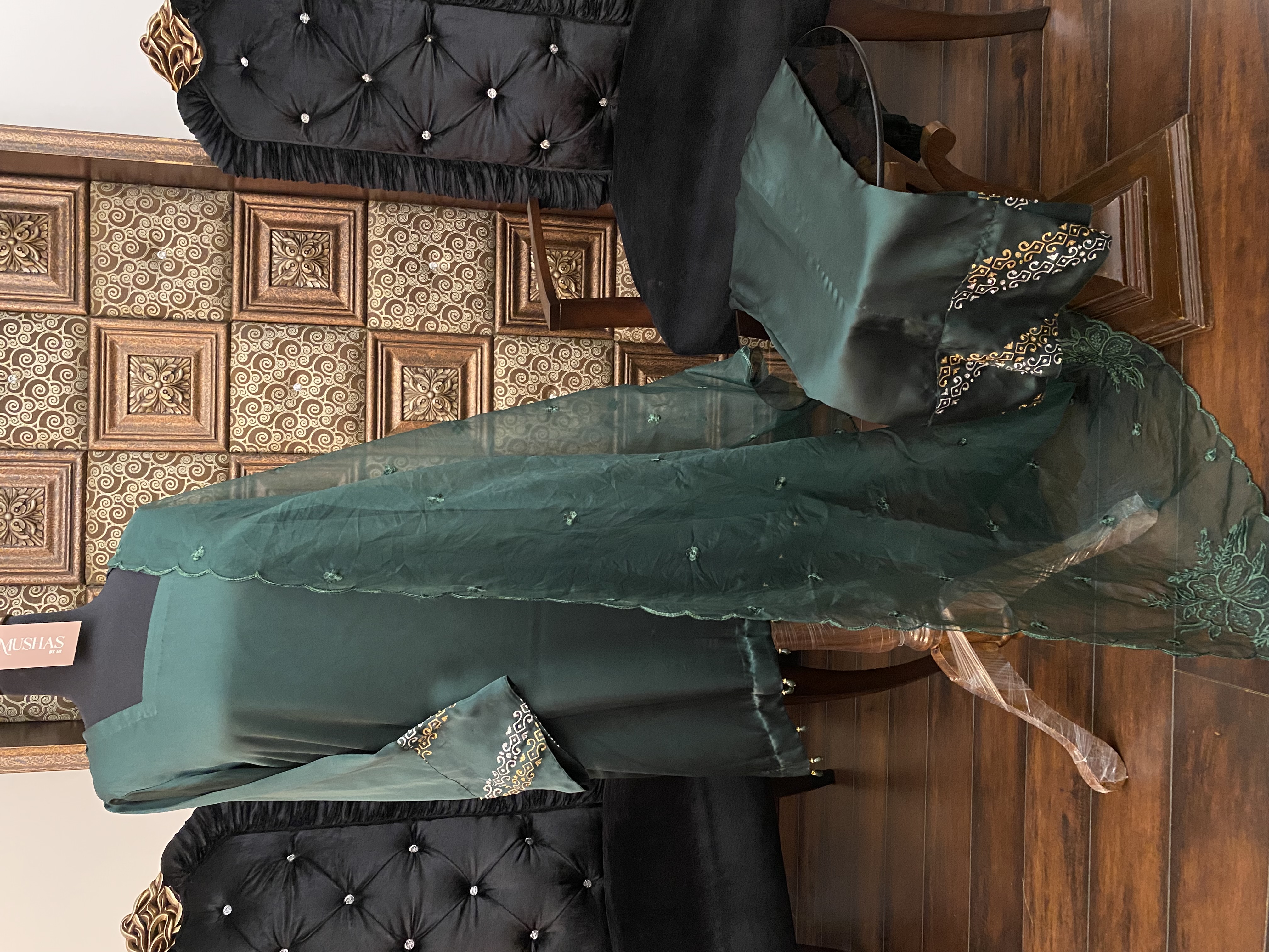 M134- Elegant Bottle Green Formal 3 Pcs Dress