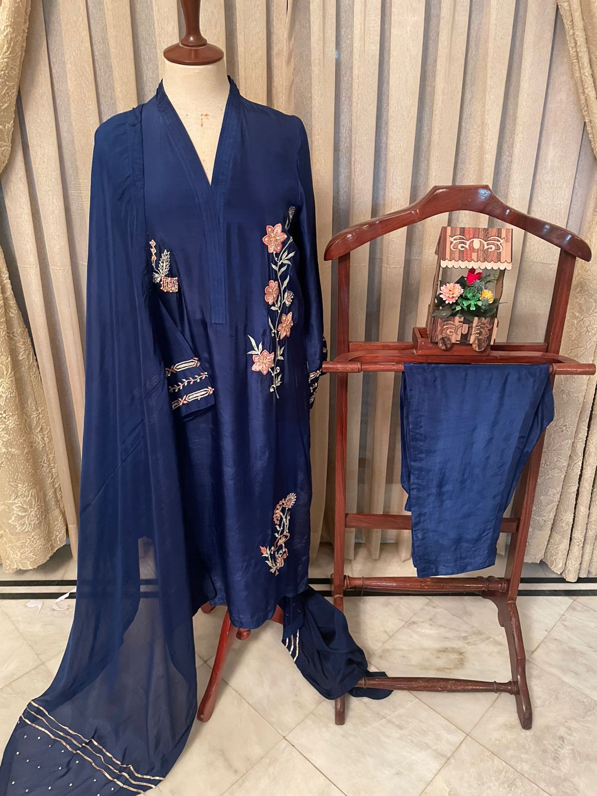 M126-Elegant Blue Embroidered Dress Set