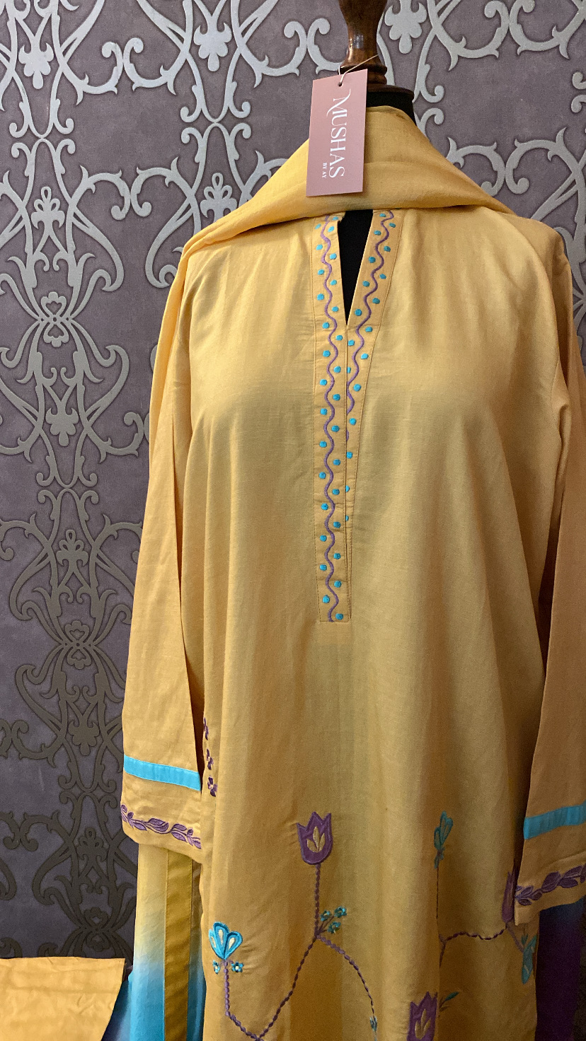 M117- Applique Emroidered 3 Pcs Dress